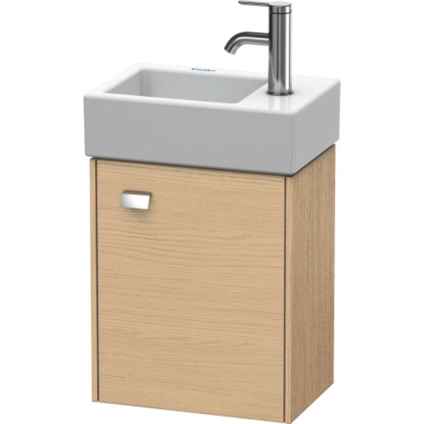 Duravit Brioso 14" x 17" x 9" Wall-Mount Vanity Unit With Right Hinge One Door Cabinet in Natural Oak and Chrome Handle