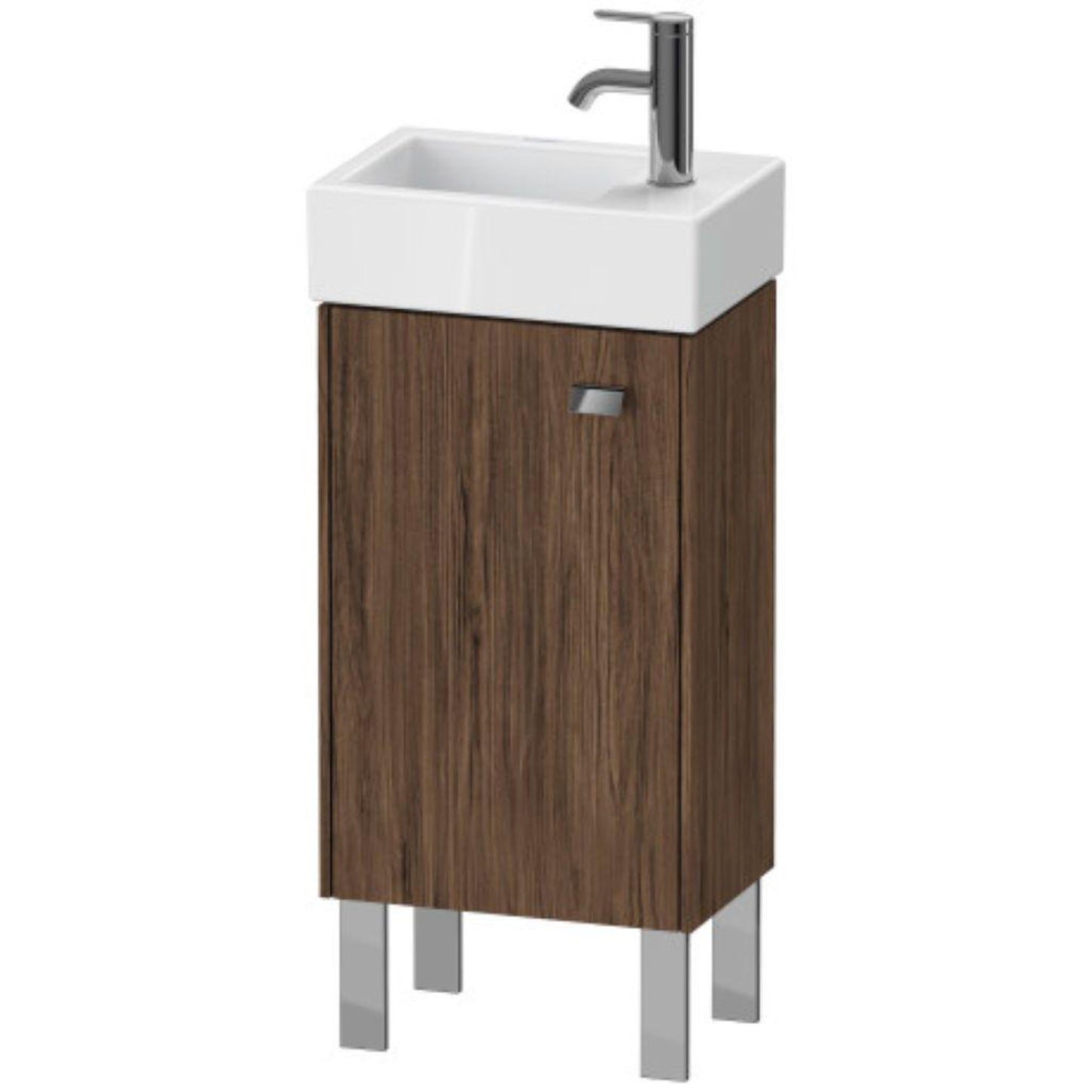 Duravit Brioso 14" x 22" x 9" Floor Standing Vanity Unit With Left Hinge One Door Cabinet in Walnut Dark and Chrome Handle