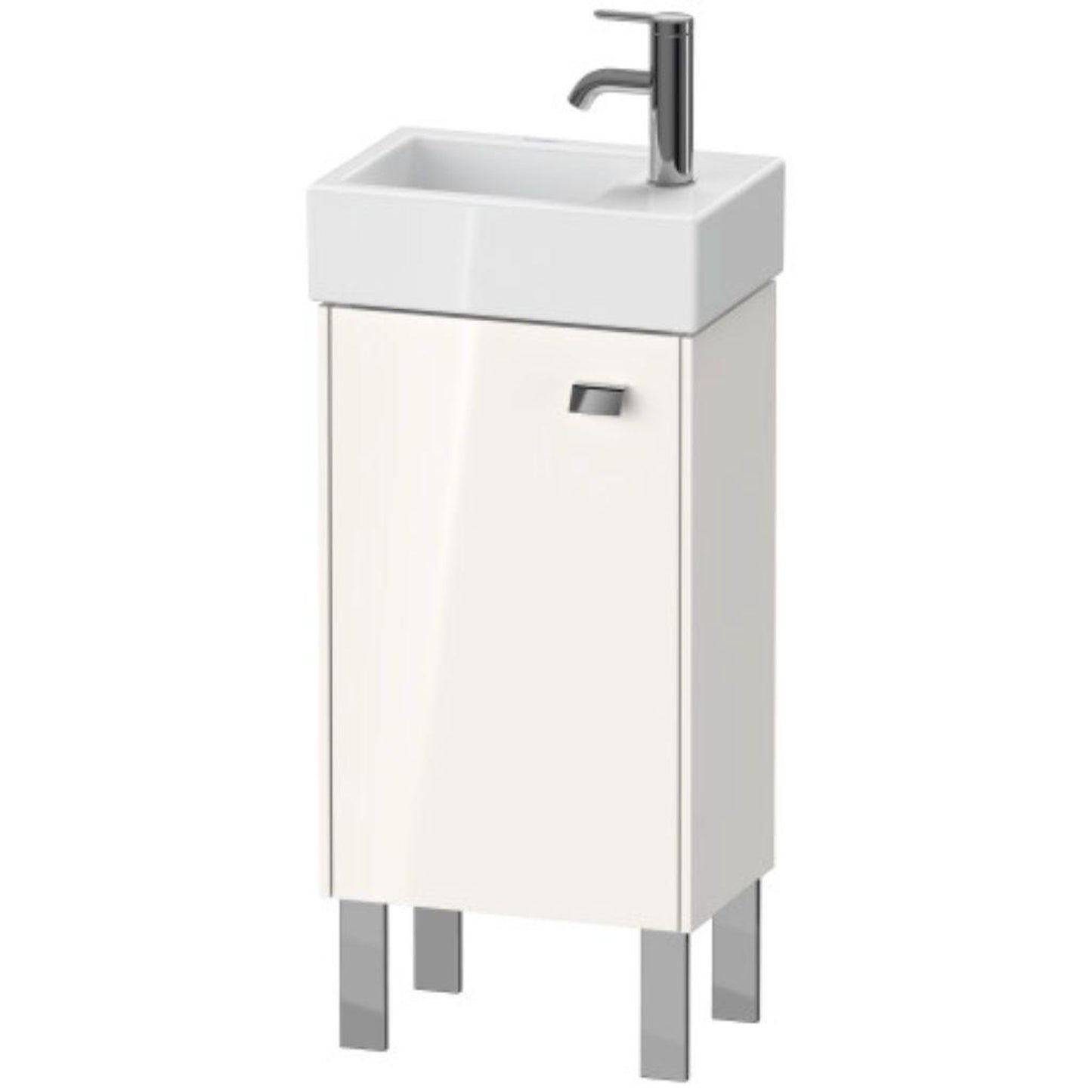 Duravit Brioso 14" x 22" x 9" Floor Standing Vanity Unit With Left Hinge One Door Cabinet in White High Gloss and Chrome Handle