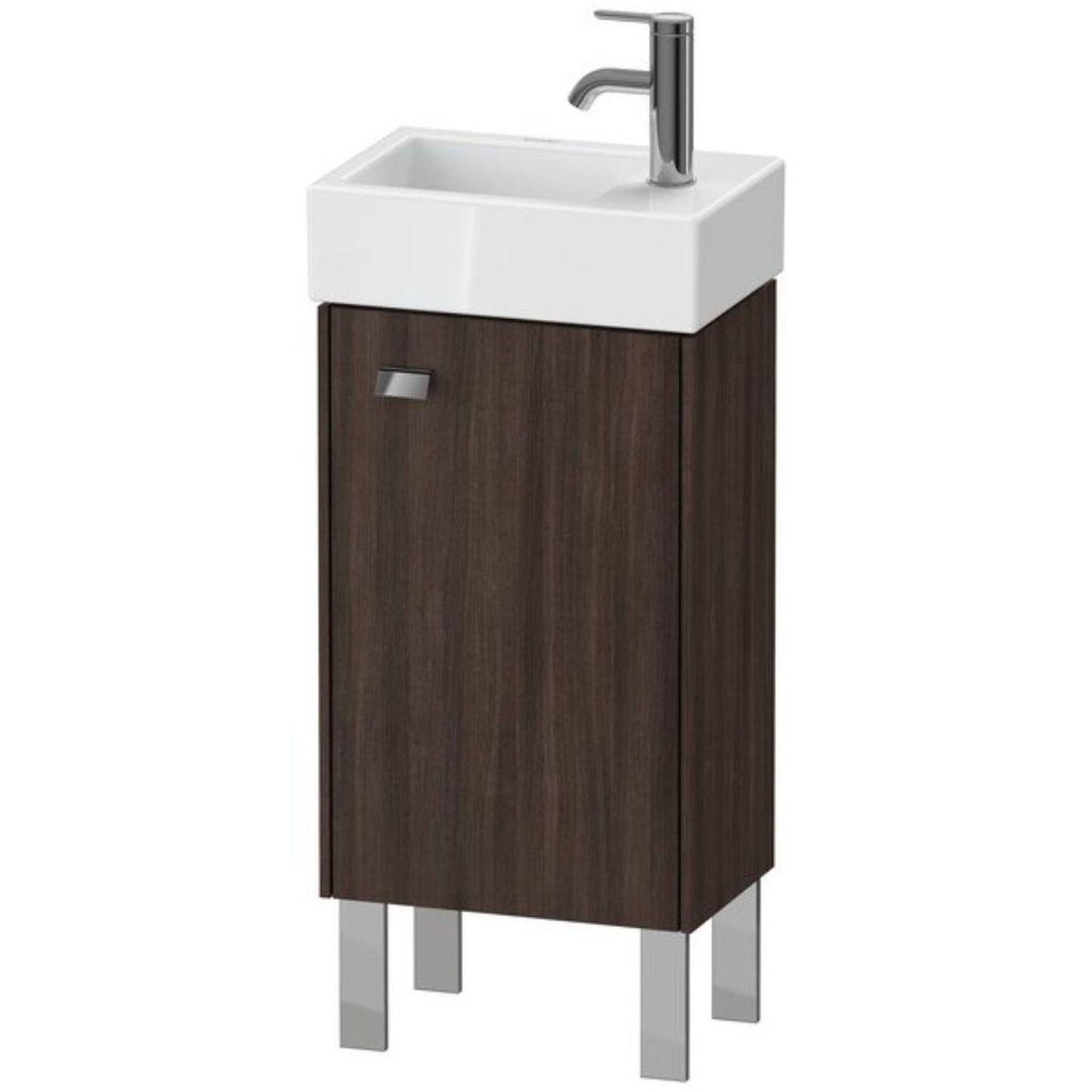 Duravit Brioso 14" x 22" x 9" Floor Standing Vanity Unit With Right Hinge One Door Cabinet in Chestnut Dark and Chrome Handle
