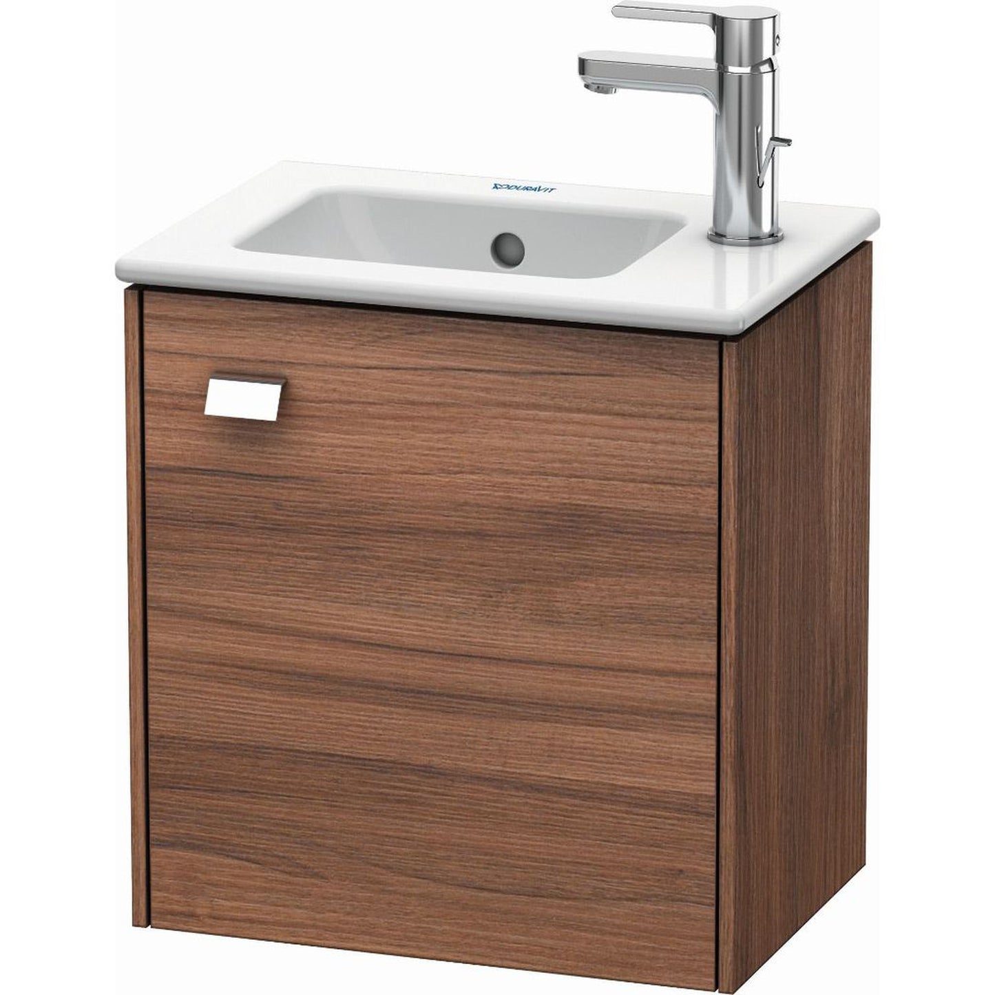 Duravit Brioso 17" x 17" x 11" Wall-Mount Vanity Unit With Right Hinge One Door Cabinet in Natural Walnut and Chrome Handle