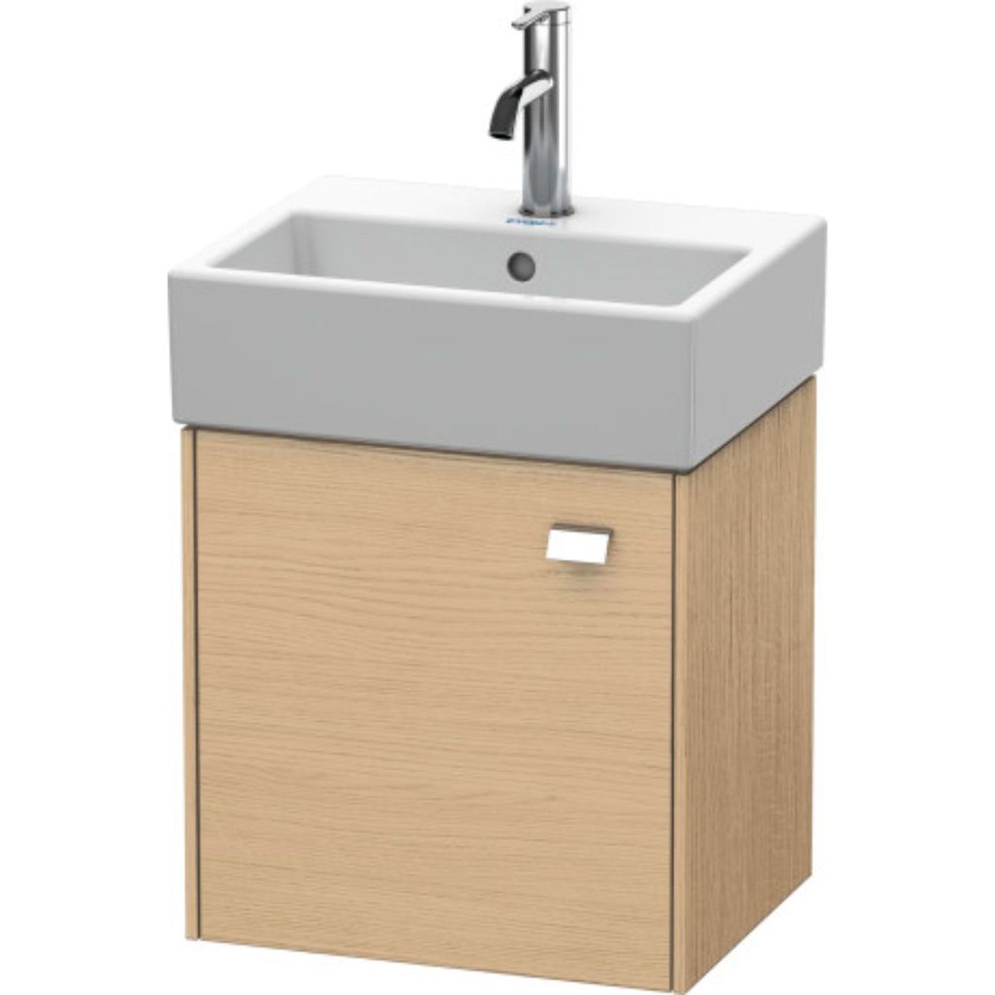 Duravit Brioso 17" x 17" x 13" Wall-Mount Vanity Unit With Left Hinge One Door Cabinet in Natural Oak and Chrome Handle