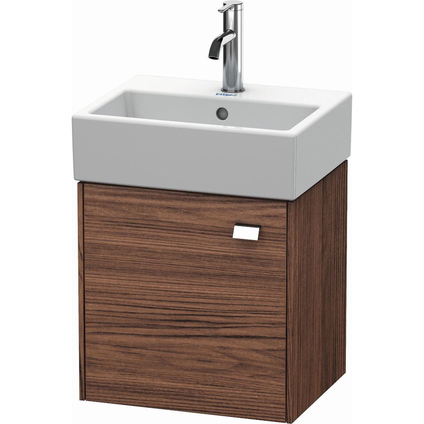 Duravit Brioso 17" x 17" x 13" Wall-Mount Vanity Unit With Left Hinge One Door Cabinet in Walnut Dark and Chrome Handle
