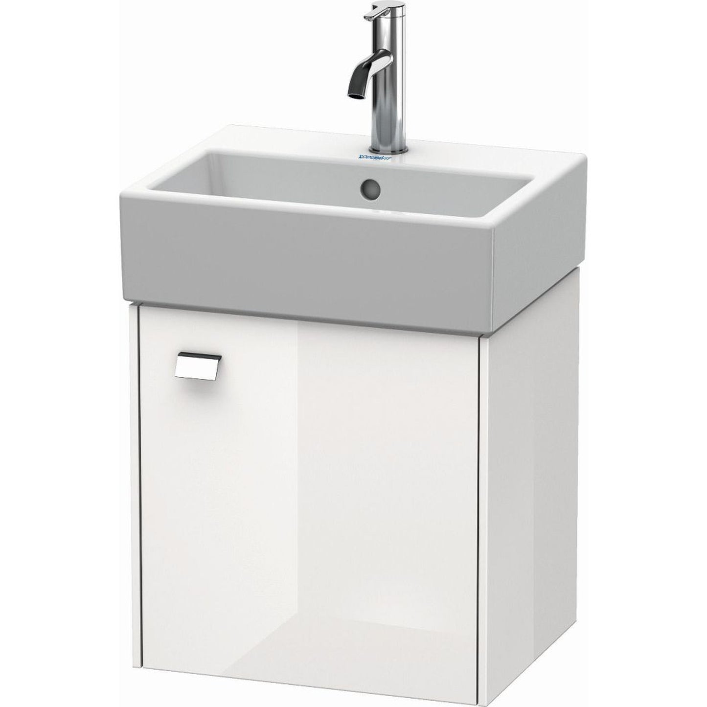 Duravit Brioso 17" x 17" x 13" Wall-Mount Vanity Unit With Right Hinge One Door Cabinet in White High Gloss and Chrome Handle
