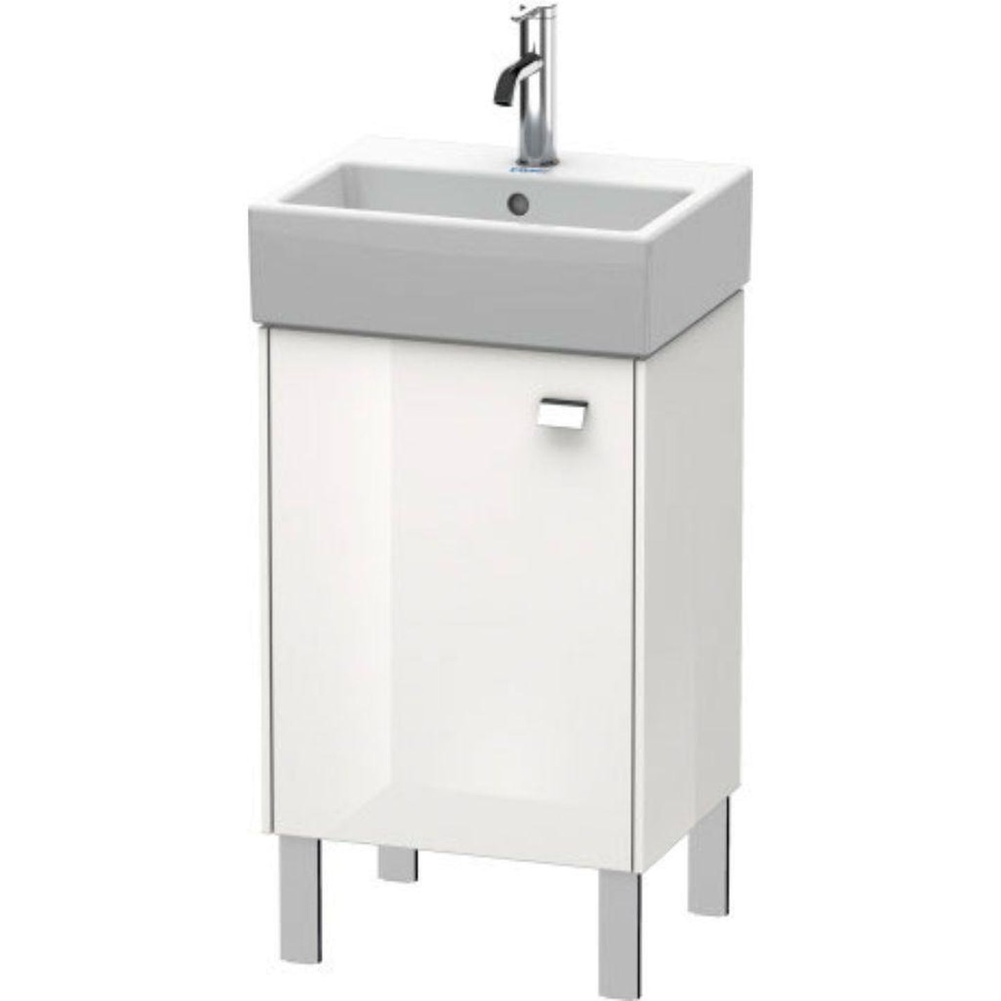 Duravit Brioso 17" x 22" x 13" Floor Standing Vanity Unit With Left Hinge One Door Cabinet in White High Gloss and Chrome Handle