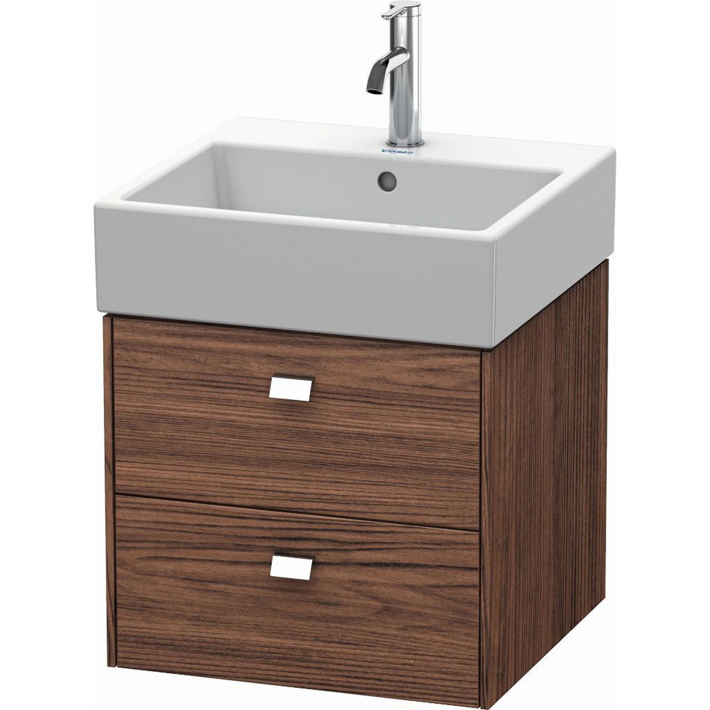 Duravit Brioso 19" x 17" x 18" Two Drawer Wall-Mount Vanity Unit in Walnut Dark and Chrome Handle