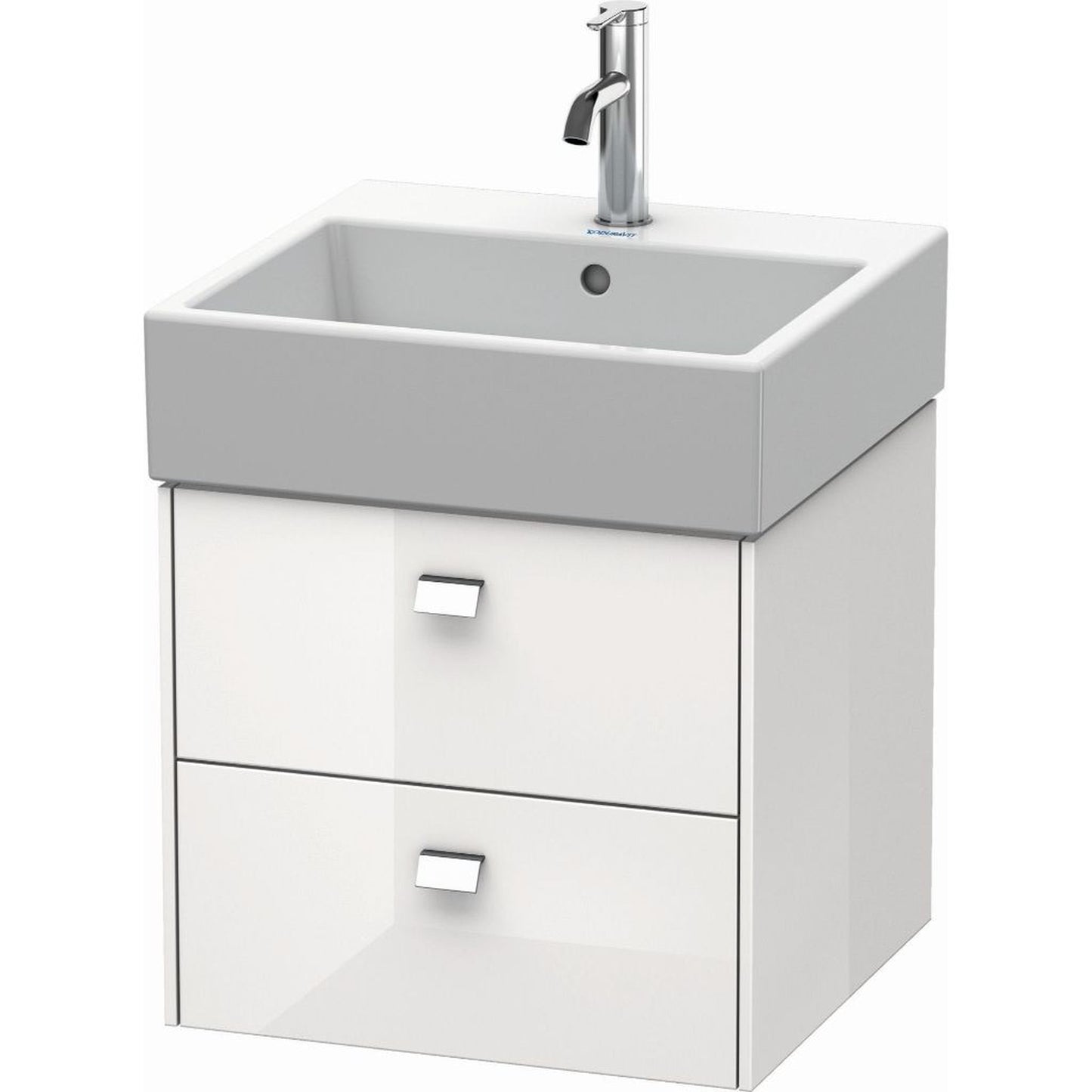 Duravit Brioso 19" x 17" x 18" Two Drawer Wall-Mount Vanity Unit in White High Gloss and Chrome Handle
