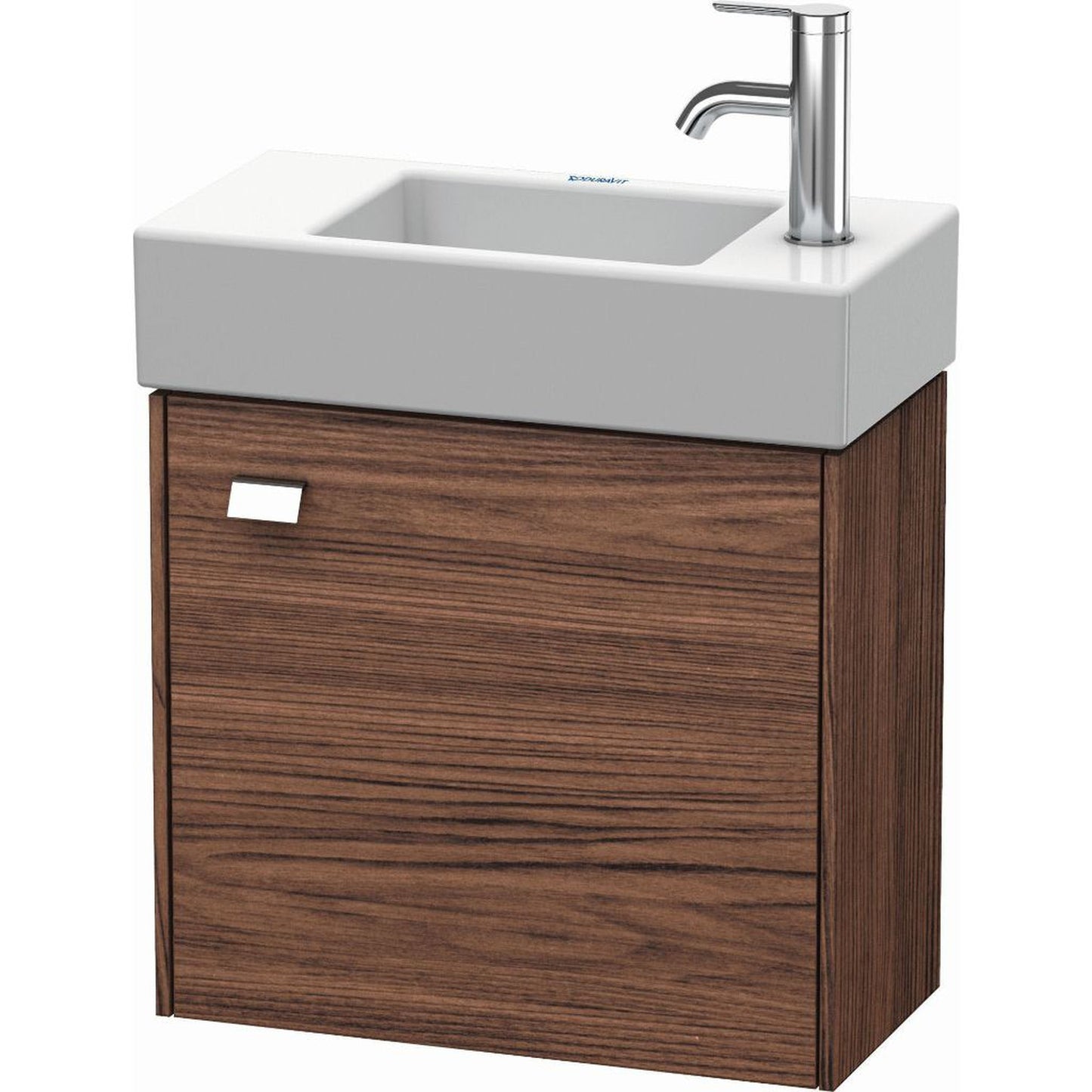 Duravit Brioso 19" x 17" x 9" Wall-Mount Vanity Unit With Right Hinge One Door Cabinet in Walnut Dark and Chrome Handle