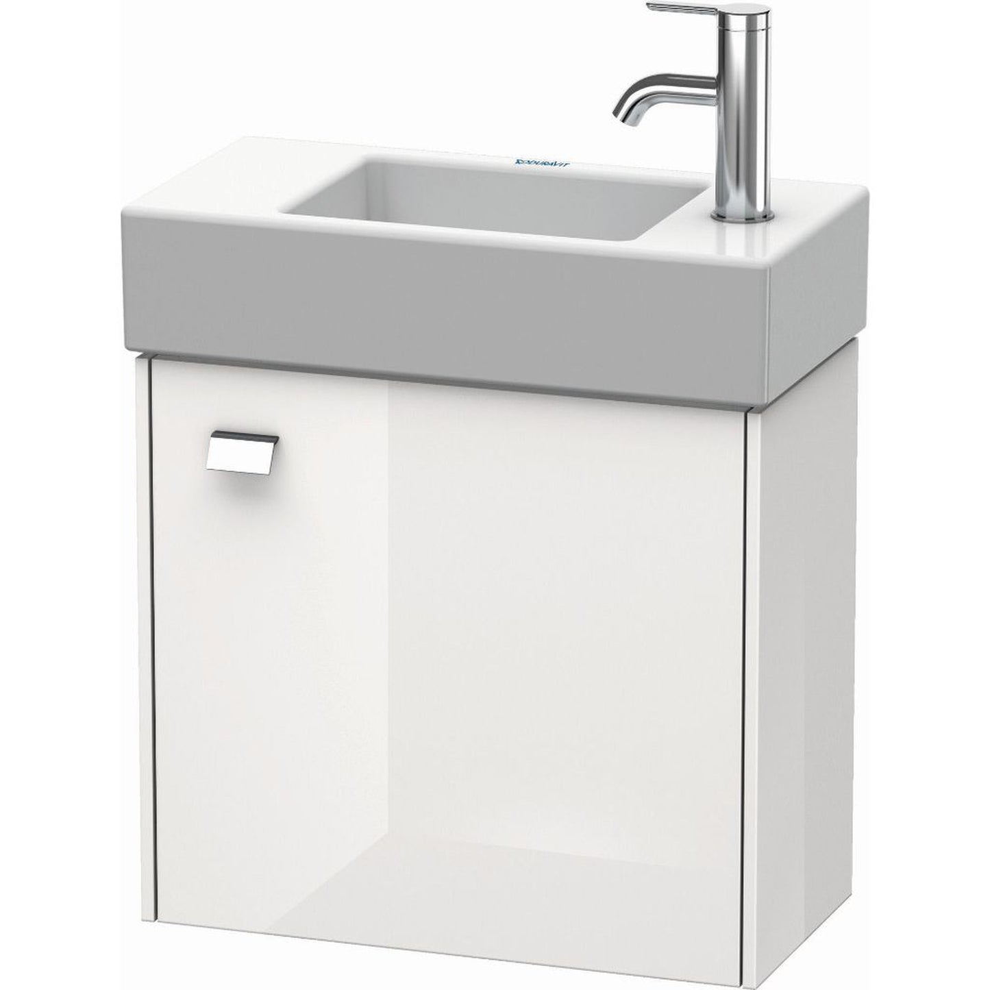 Duravit Brioso 19" x 17" x 9" Wall-Mount Vanity Unit With Right Hinge One Door Cabinet in White High Gloss and Chrome Handle