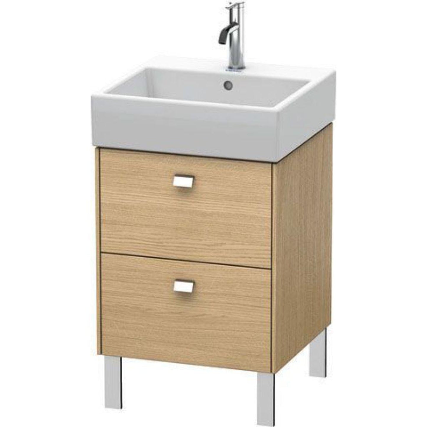 Duravit Brioso 19" x 22" x 18" Two Drawer Floor Standing Vanity Unit in European Oak and Chrome Handle