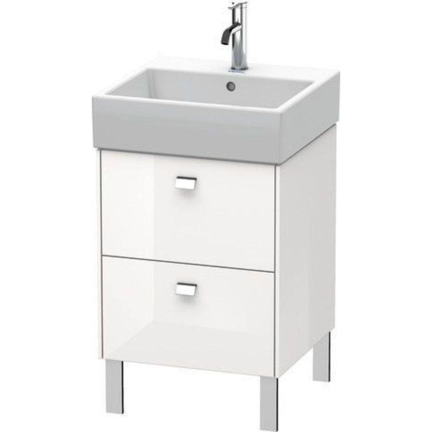 Duravit Brioso 19" x 22" x 18" Two Drawer Floor Standing Vanity Unit in White High Gloss and Chrome Handle