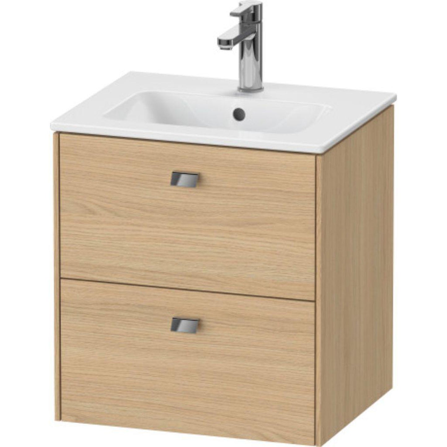 Duravit Brioso 20" x 22" x 16" Two Drawer Wall-Mount Vanity Unit in Natural Oak and Chrome Handle