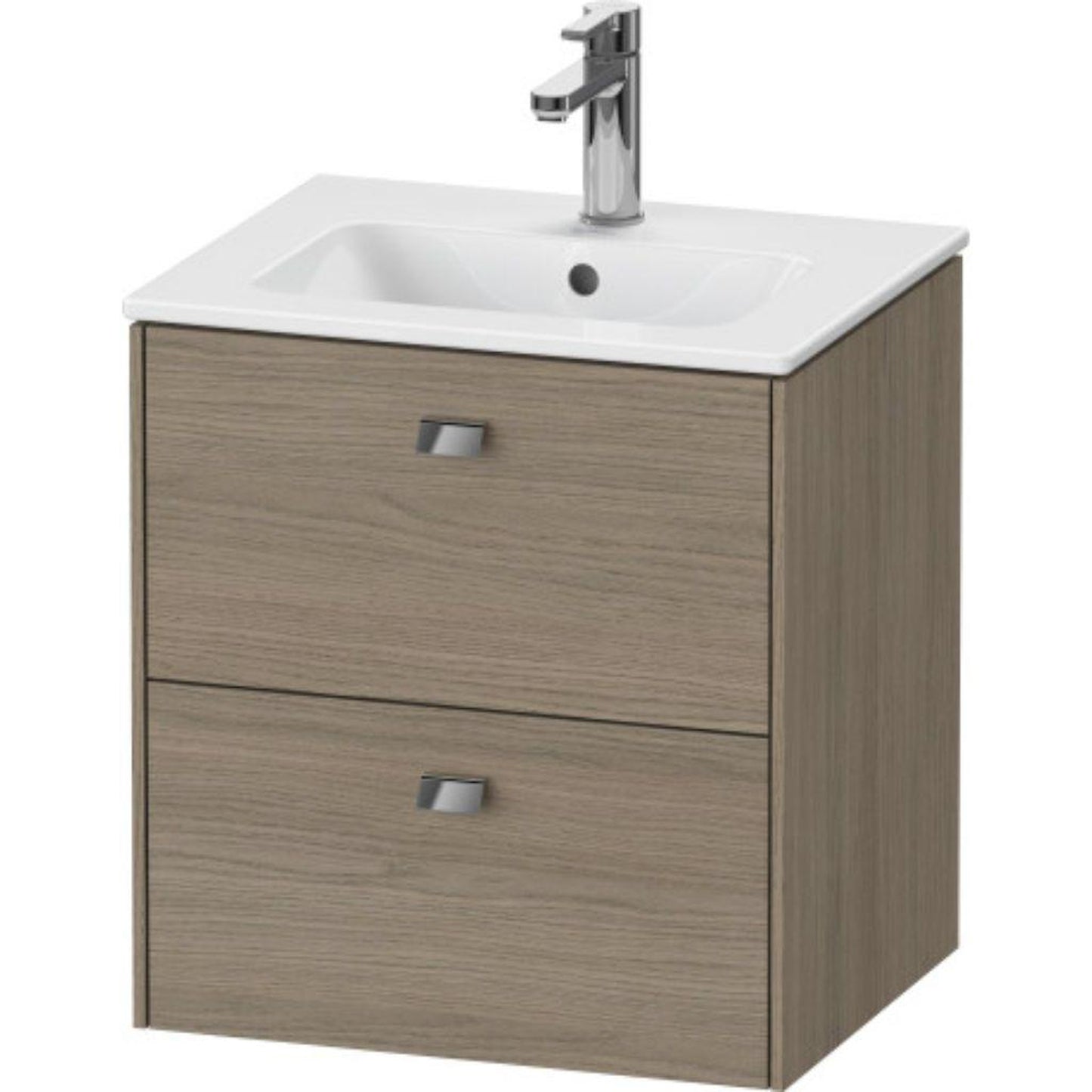 Duravit Brioso 20" x 22" x 16" Two Drawer Wall-Mount Vanity Unit in Oak Terra and Chrome Handle