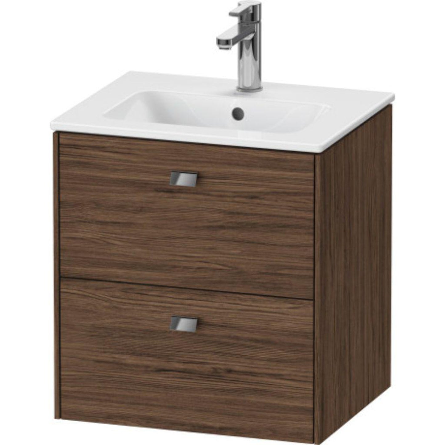 Duravit Brioso 20" x 22" x 16" Two Drawer Wall-Mount Vanity Unit in Walnut Dark and Chrome Handle