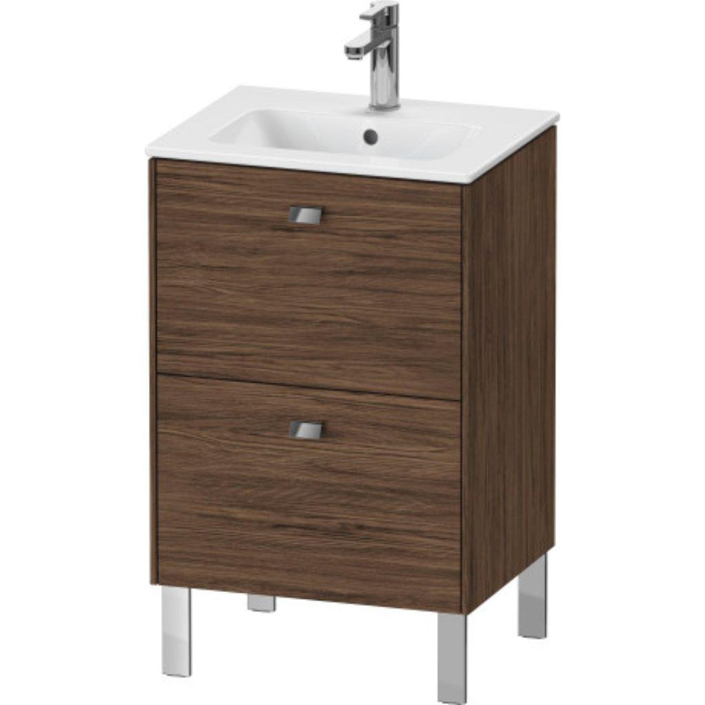 Duravit Brioso 20" x 27" x 16" Two Drawer Floor Standing Vanity Unit in Walnut Dark and Chrome Handle