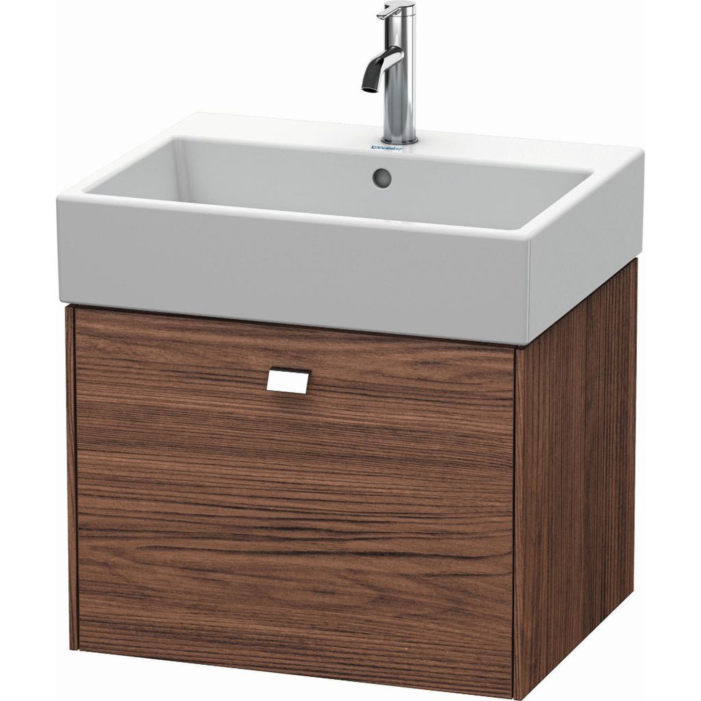 Duravit Brioso 23" x 17" x 18" One Drawer Wall-Mount Vanity Unit in Walnut Dark and Chrome Handle