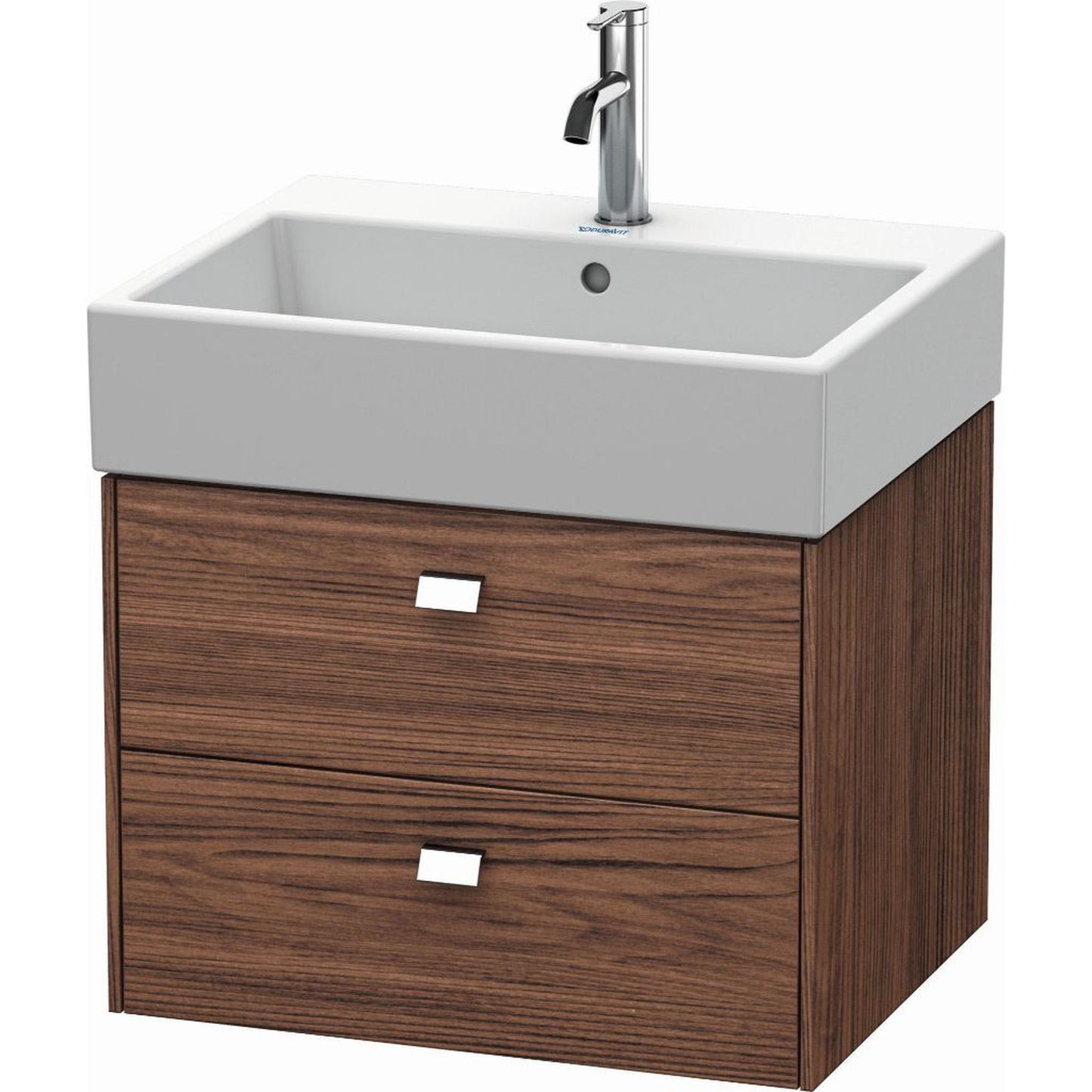 Duravit Brioso 23" x 17" x 18" Two Drawer Wall-Mount Vanity Unit in Walnut Dark and Chrome Handle