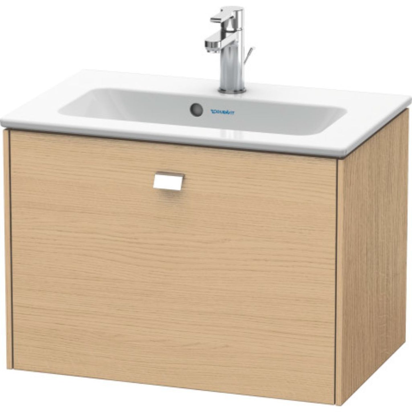 Duravit Brioso 24" x 17" x 15" One Drawer Wall-Mount Vanity Unit in Natural Oak and Chrome Handle