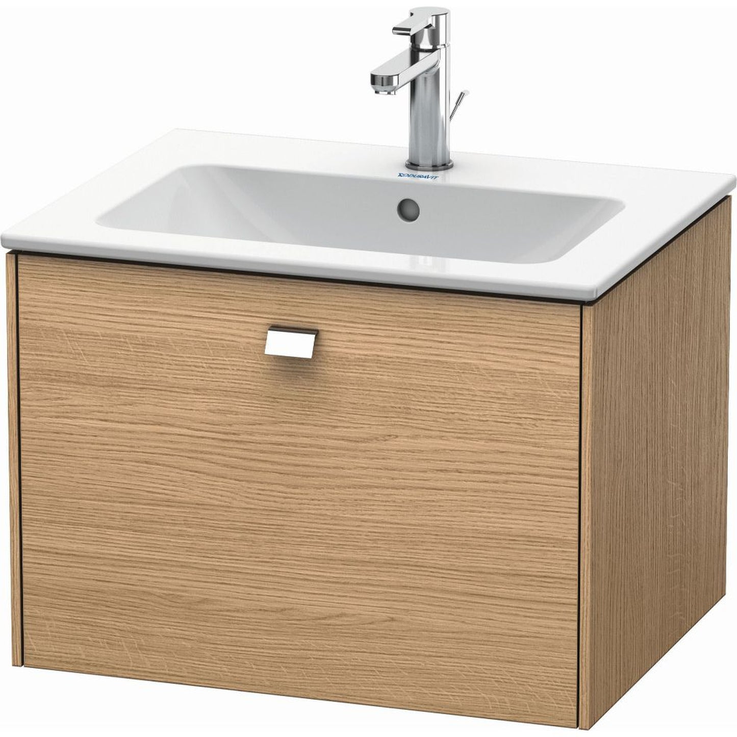 Duravit Brioso 24" x 17" x 19" One Drawer Wall-Mount Vanity Unit in European Oak and Chrome Handle