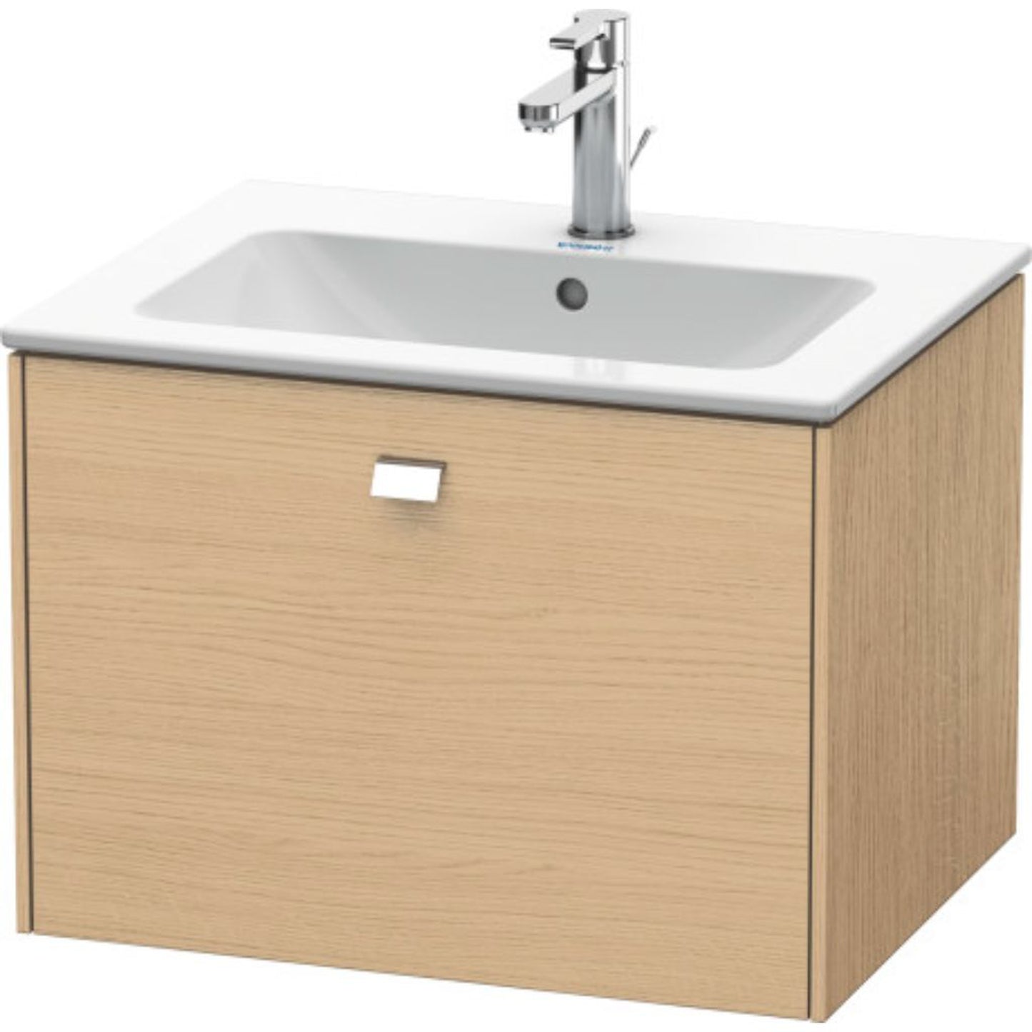 Duravit Brioso 24" x 17" x 19" One Drawer Wall-Mount Vanity Unit in Natural Oak and Chrome Handle