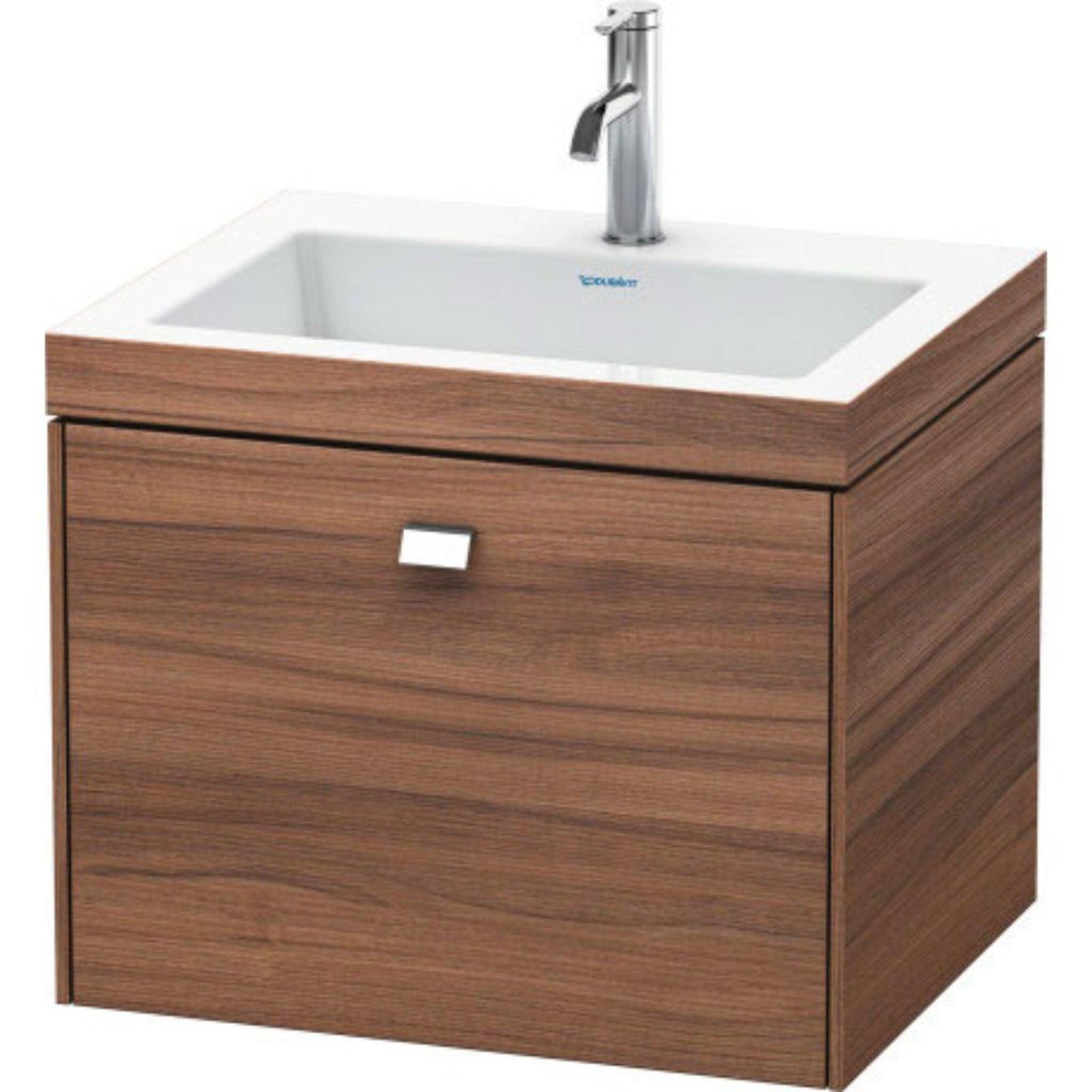Duravit Brioso 24" x 20" x 19" One Drawer C-Bonded Wall-Mount Vanity Kit With One Tap Hole in Natural Walnut and Chrome Handle