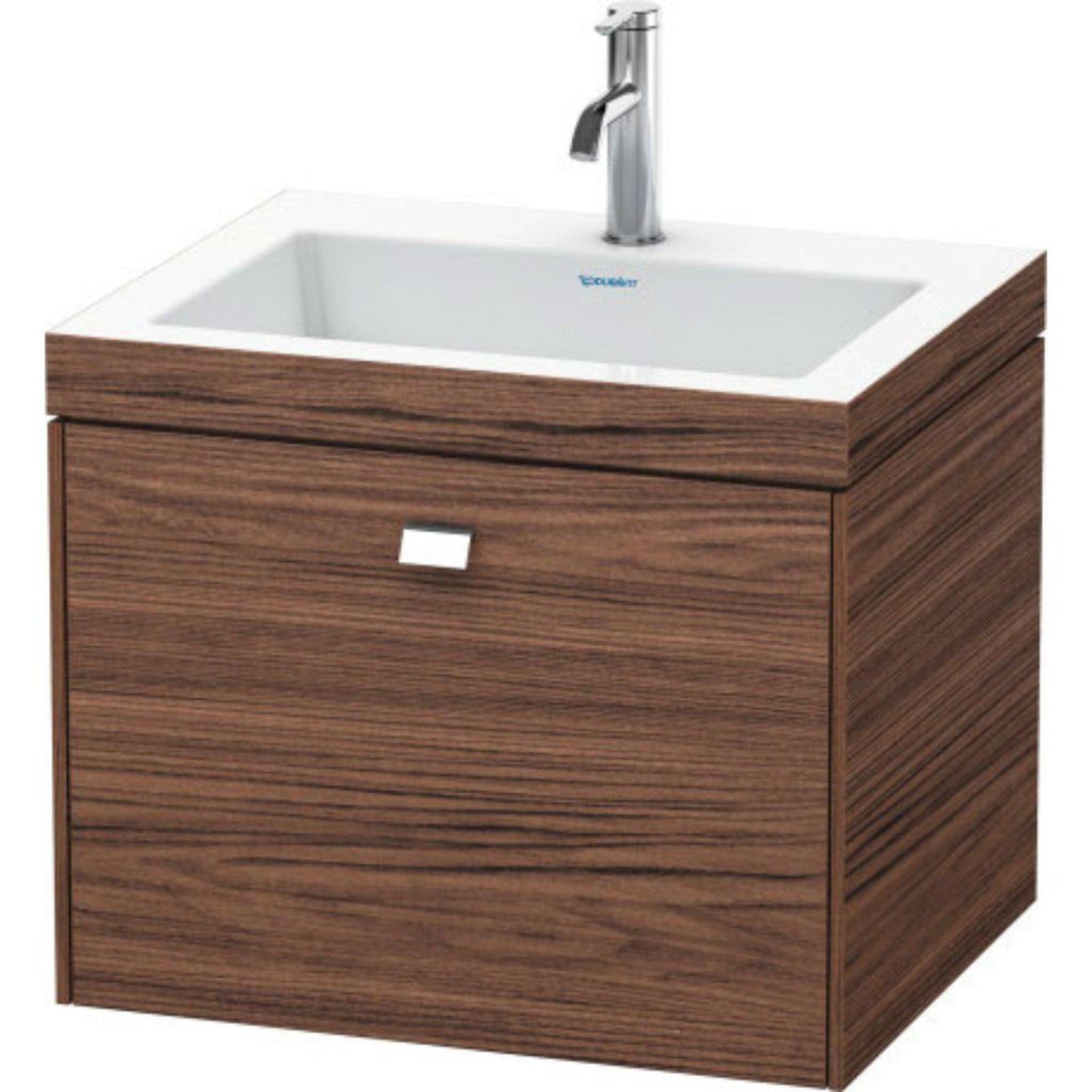 Duravit Brioso 24" x 20" x 19" One Drawer C-Bonded Wall-Mount Vanity Kit With One Tap Hole in Walnut Dark and Chrome Handle
