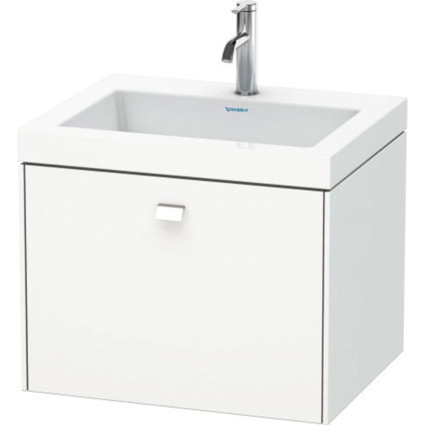 Duravit Brioso 24" x 20" x 19" One Drawer C-Bonded Wall-Mount Vanity Kit With One Tap Hole in White Matt and Chrome Handle