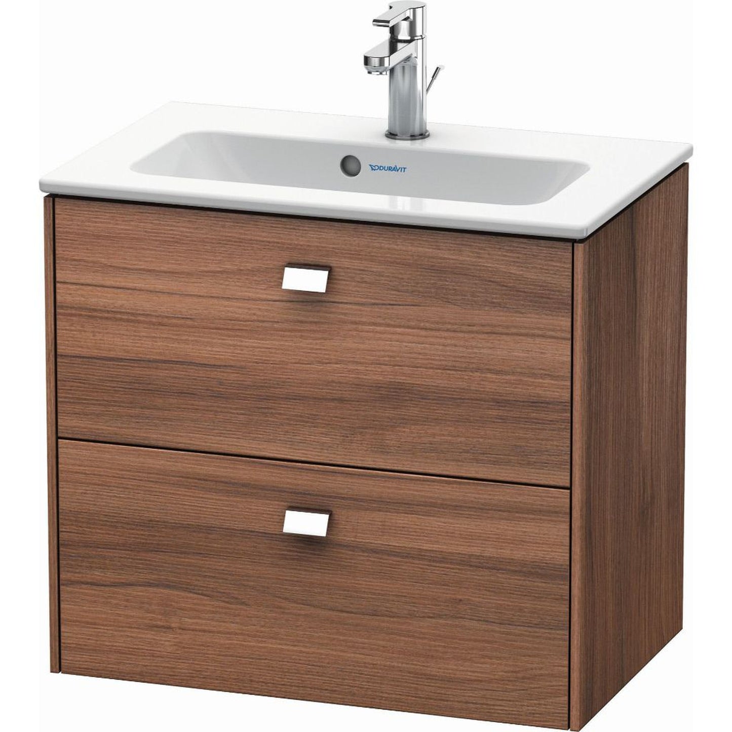 Duravit Brioso 24" x 22" x 15" Two Drawer Wall-Mount Vanity Unit in Natural Walnut and Chrome Handle