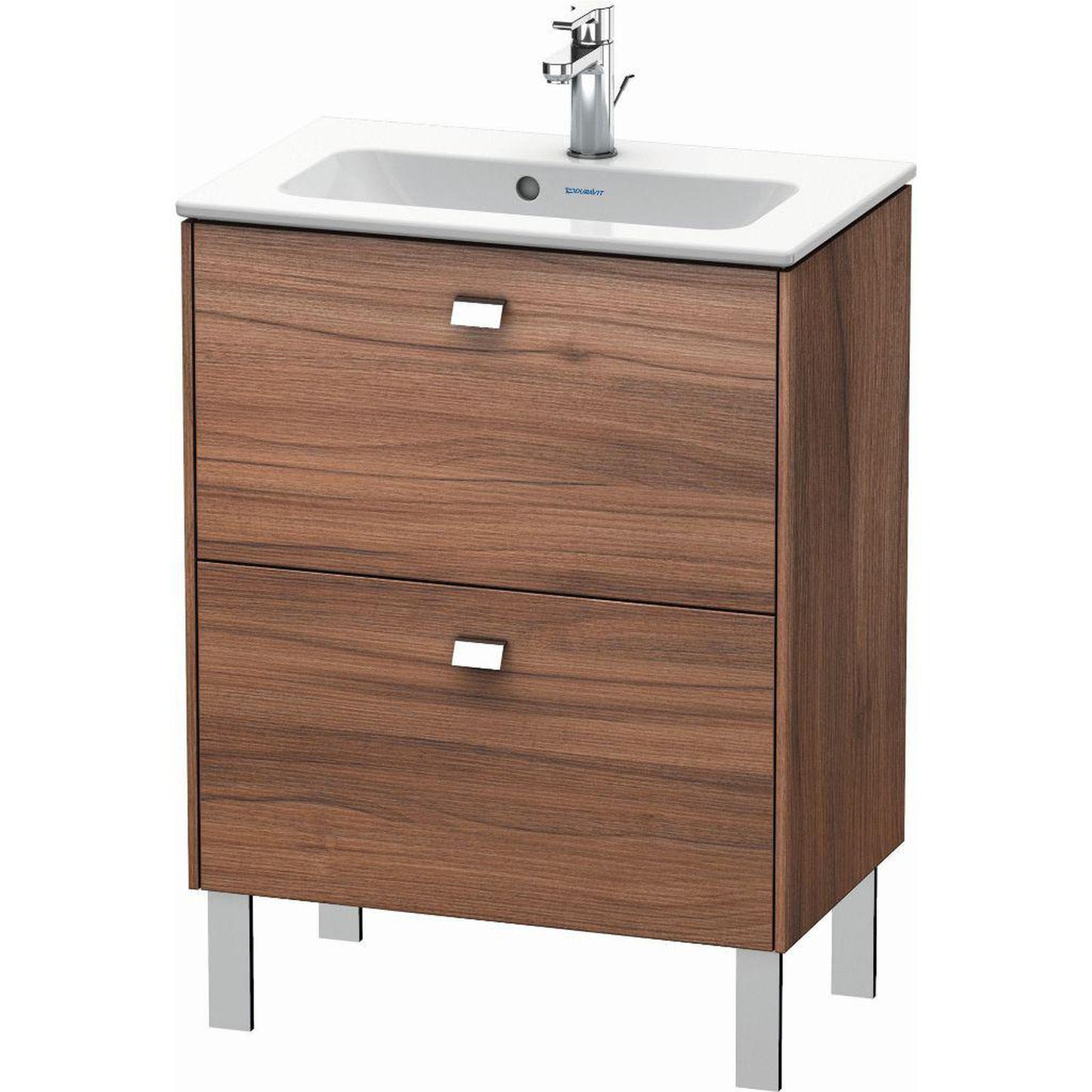 Duravit Brioso 24" x 27" x 15" Two Drawer Floor Standing Vanity Unit in Natural Walnut and Chrome Handle