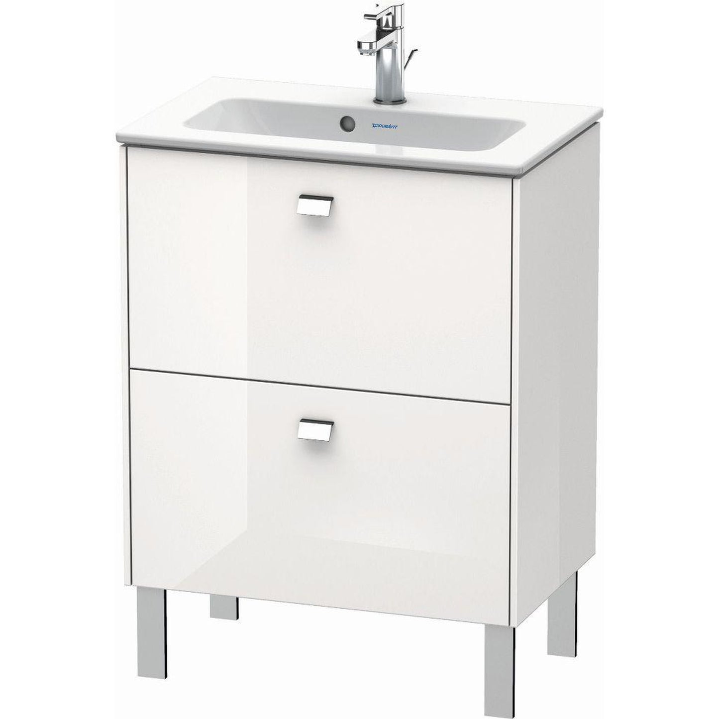 Duravit Brioso 24" x 27" x 15" Two Drawer Floor Standing Vanity Unit in White High Gloss and Chrome Handle