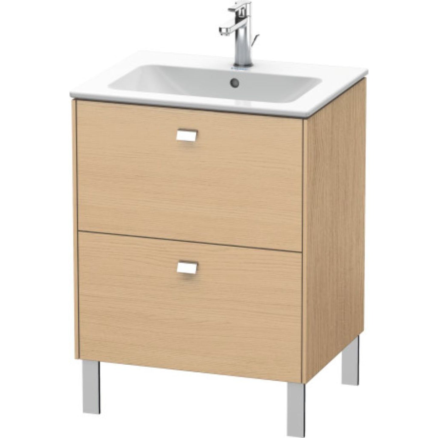 Duravit Brioso 24" x 27" x 19" Two Drawer Floor Standing Vanity Unit in Natural Oak and Chrome Handle
