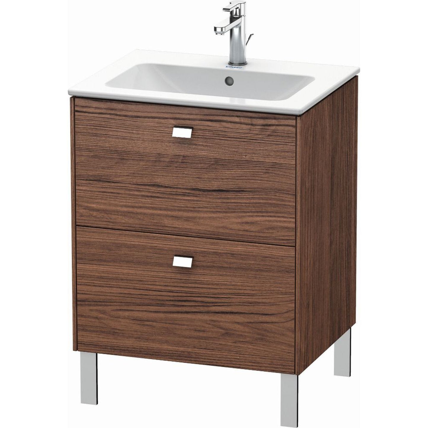 Duravit Brioso 24" x 27" x 19" Two Drawer Floor Standing Vanity Unit in Walnut Dark and Chrome Handle