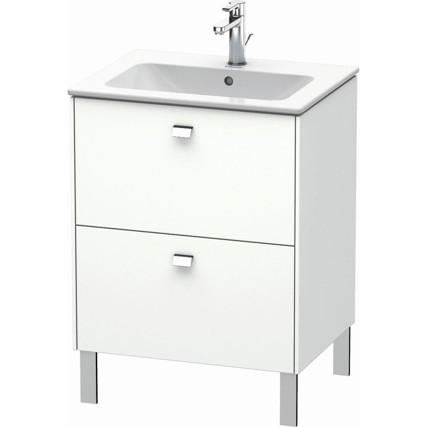 Duravit Brioso 24" x 27" x 19" Two Drawer Floor Standing Vanity Unit in White Matt and Chrome Handle