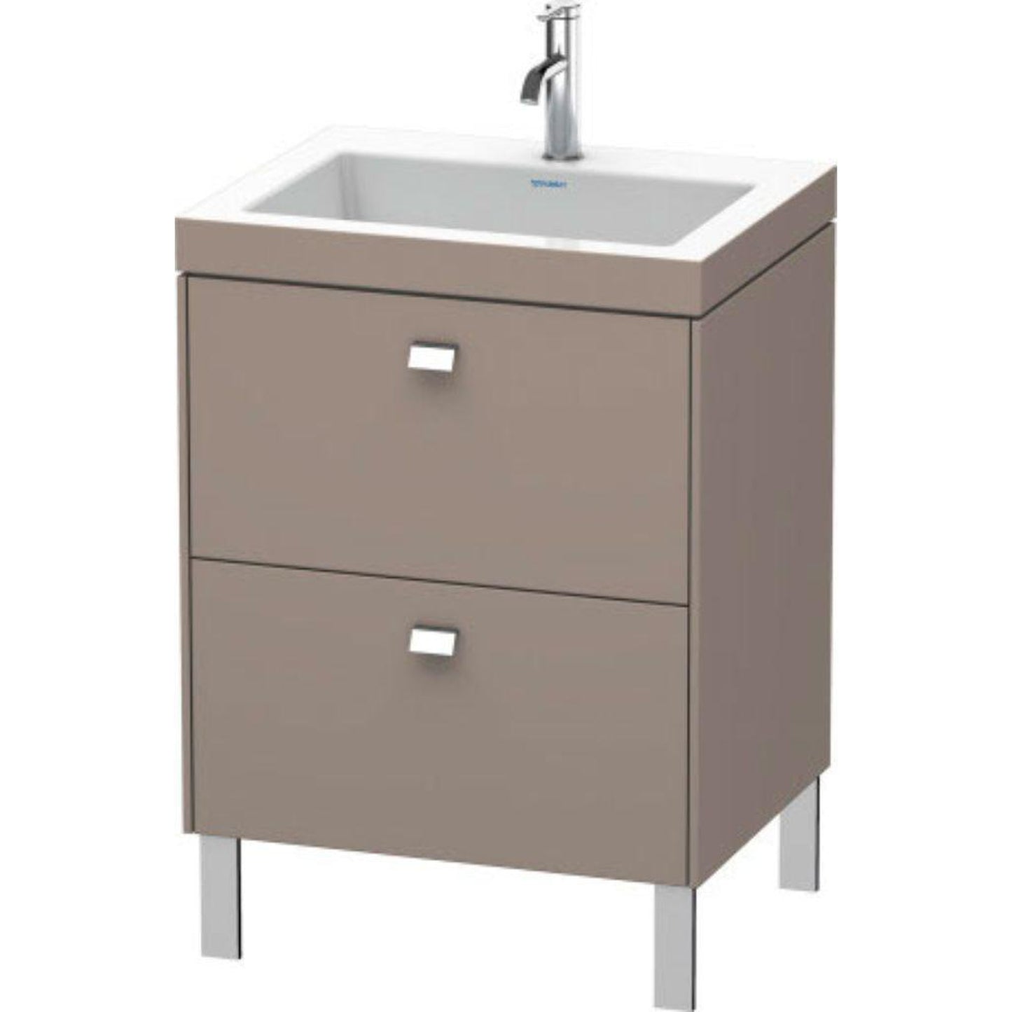 Duravit Brioso 24" x 28" x 19" Two Drawer C-Bonded Floor Standing Vanity Kit With One Tap Hole in Basalt Matt and Chrome Handle