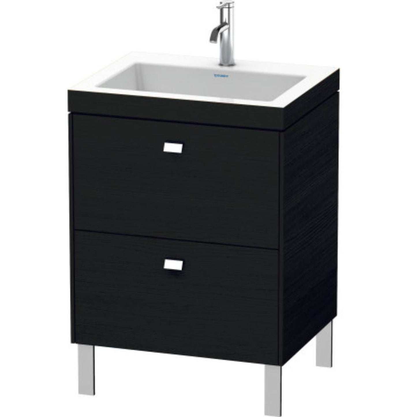 Duravit Brioso 24" x 28" x 19" Two Drawer C-Bonded Floor Standing Vanity Kit With One Tap Hole in Black Oak and Chrome Handle