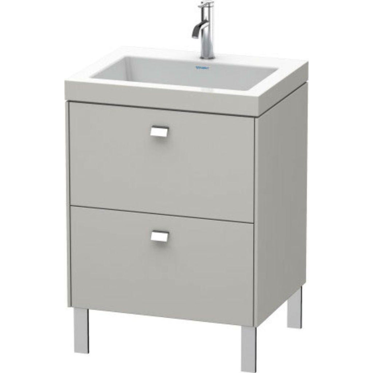 Duravit Brioso 24" x 28" x 19" Two Drawer C-Bonded Floor Standing Vanity Kit With One Tap Hole in Concrete Grey Matt and Chrome Handle