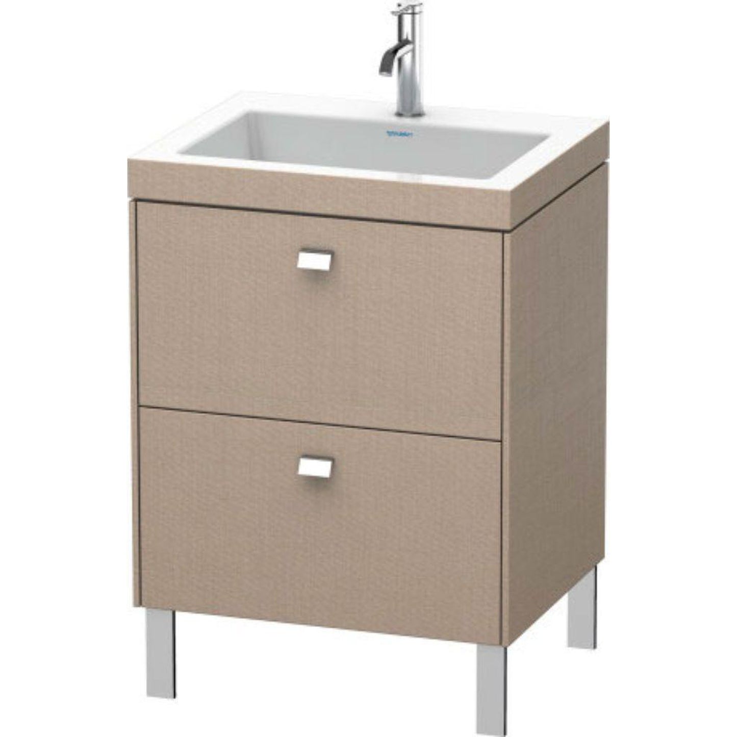 Duravit Brioso 24" x 28" x 19" Two Drawer C-Bonded Floor Standing Vanity Kit With One Tap Hole in Linen and Chrome Handle