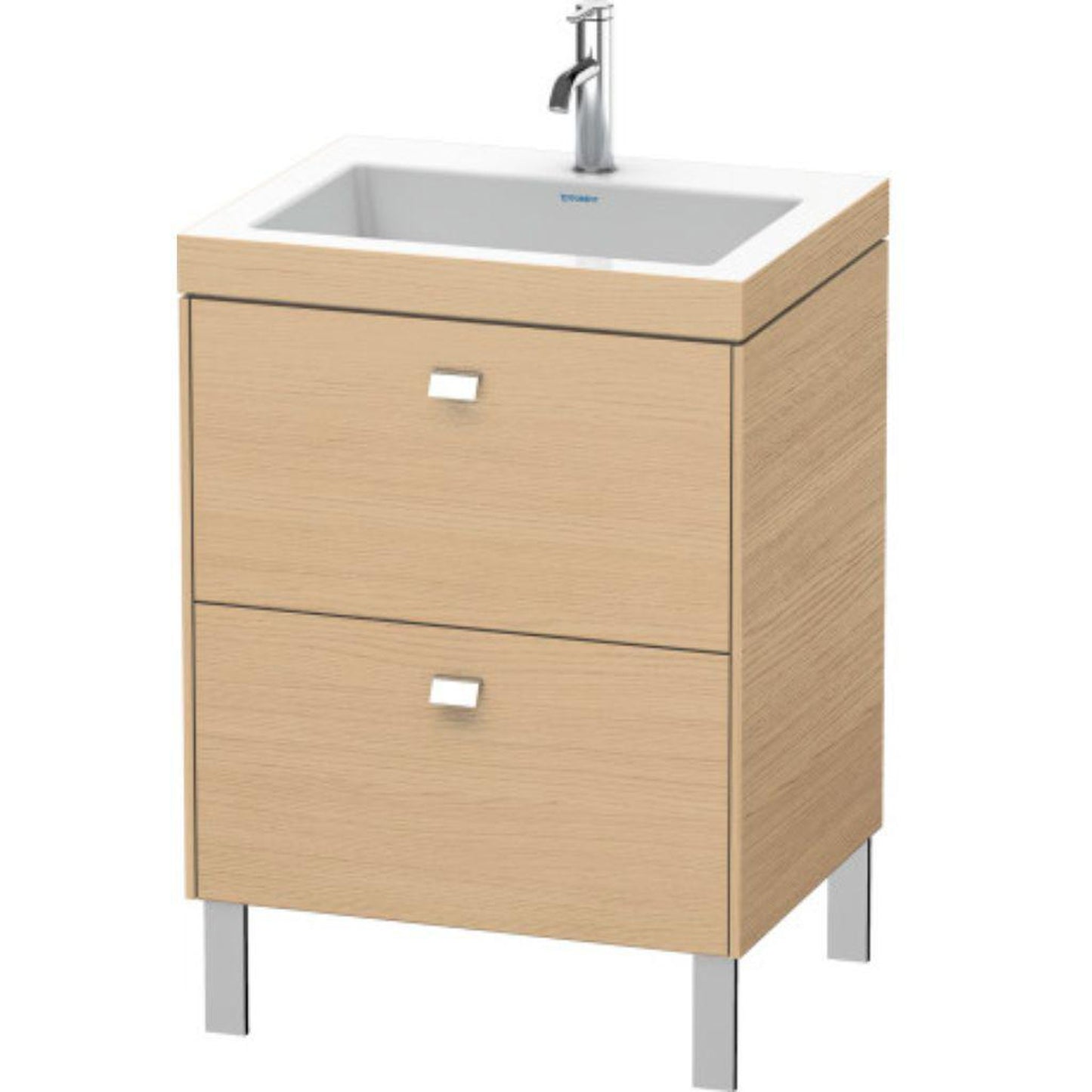 Duravit Brioso 24" x 28" x 19" Two Drawer C-Bonded Floor Standing Vanity Kit With One Tap Hole in Natural Oak and Chrome Handle
