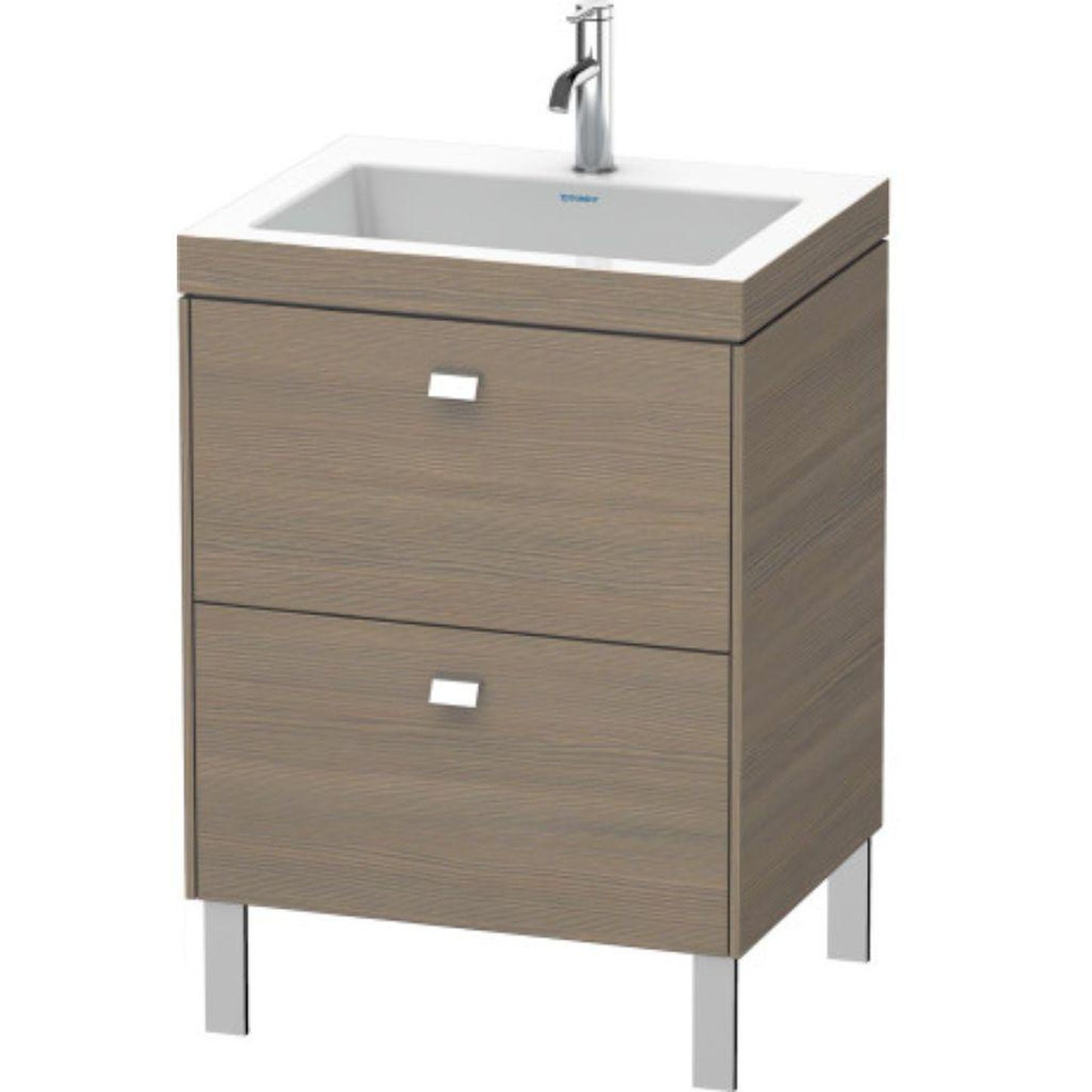 Duravit Brioso 24" x 28" x 19" Two Drawer C-Bonded Floor Standing Vanity Kit With One Tap Hole in Oak Terra and Chrome Handle