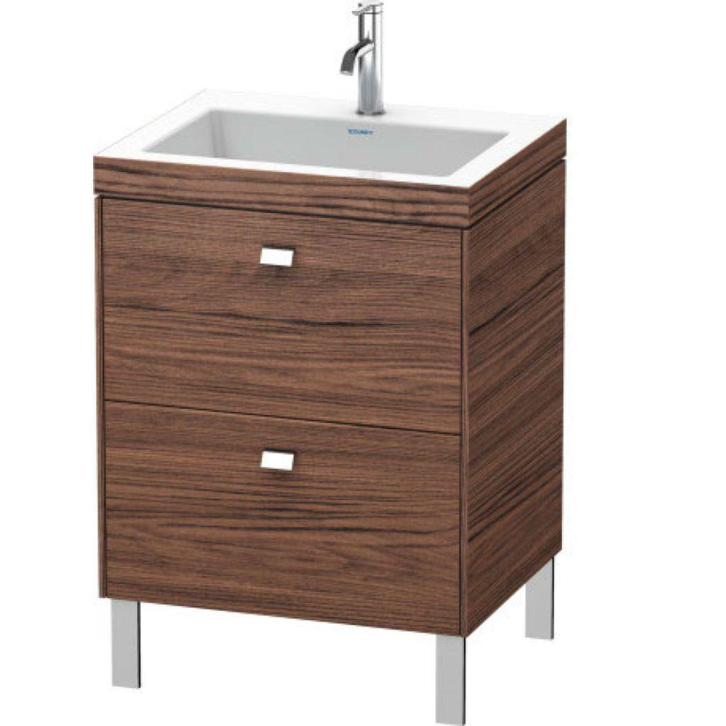 Duravit Brioso 24" x 28" x 19" Two Drawer C-Bonded Floor Standing Vanity Kit With One Tap Hole in Walnut Dark and Chrome Handle