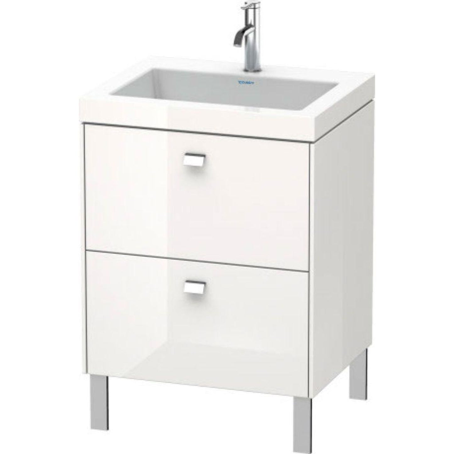 Duravit Brioso 24" x 28" x 19" Two Drawer C-Bonded Floor Standing Vanity Kit With One Tap Hole in White High Gloss and Chrome Handle
