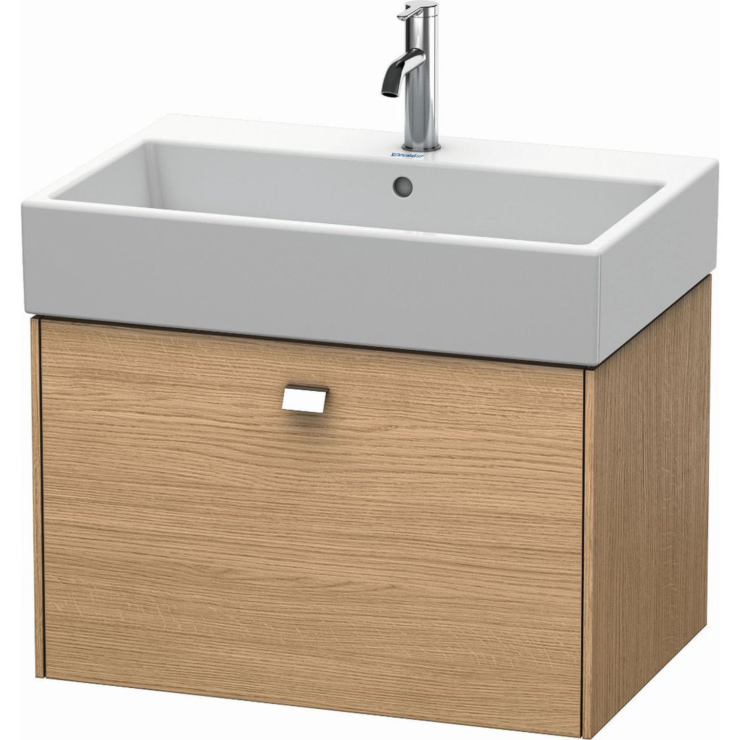 Duravit Brioso 27" x 17" x 18" One Drawer Wall-Mount Vanity Unit in European Oak and Chrome Handle