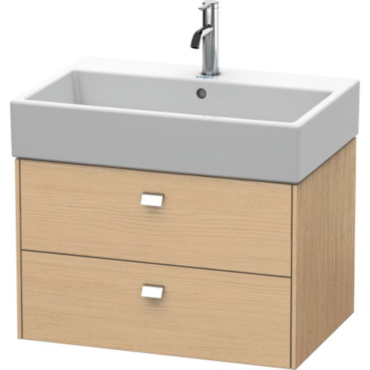Duravit Brioso 27" x 17" x 18" Two Drawer Wall-Mount Vanity Unit in Natural Oak and Chrome Handle