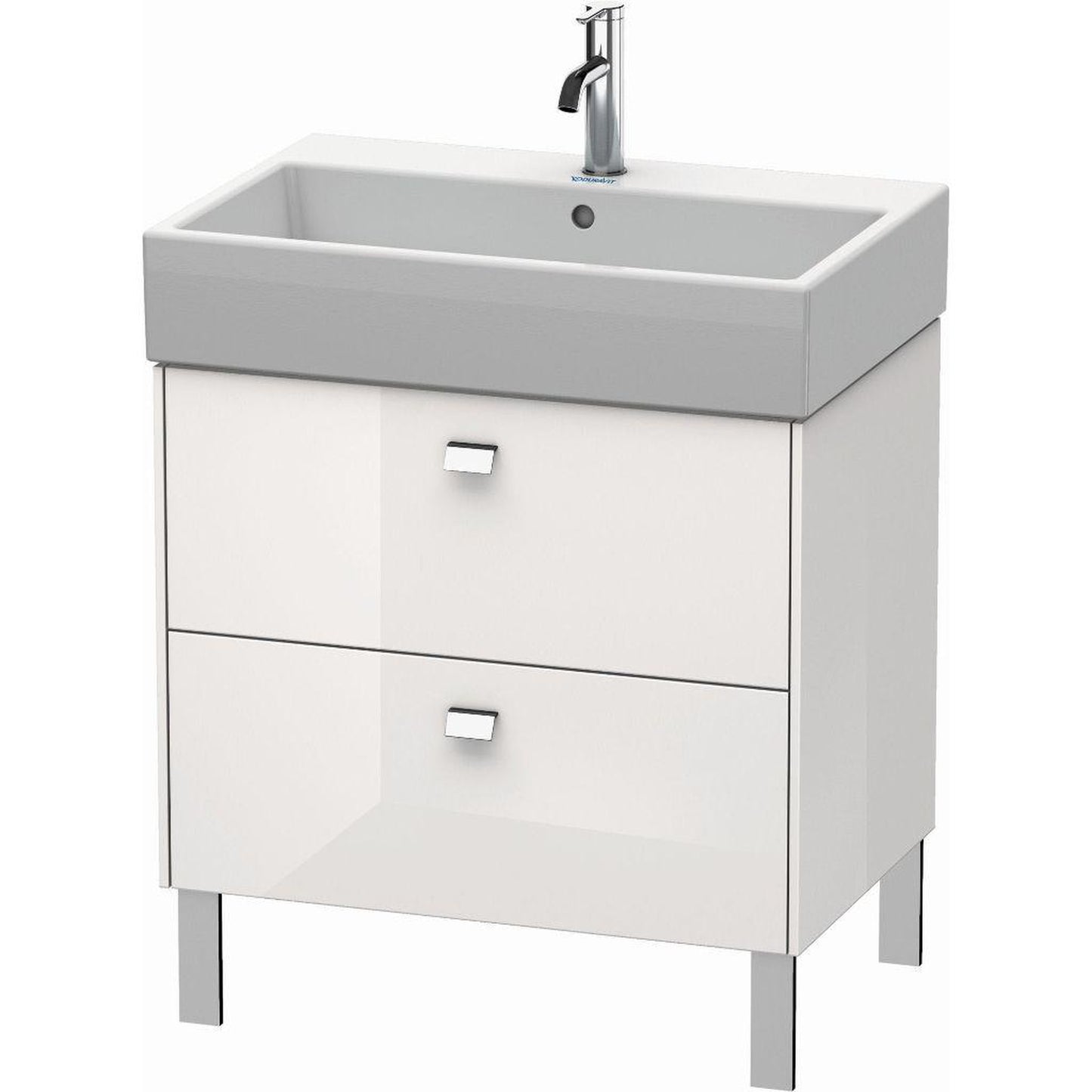 Duravit Brioso 27" x 22" x 18" Two Drawer Floor Standing Vanity Unit in White High Gloss and Chrome Handle