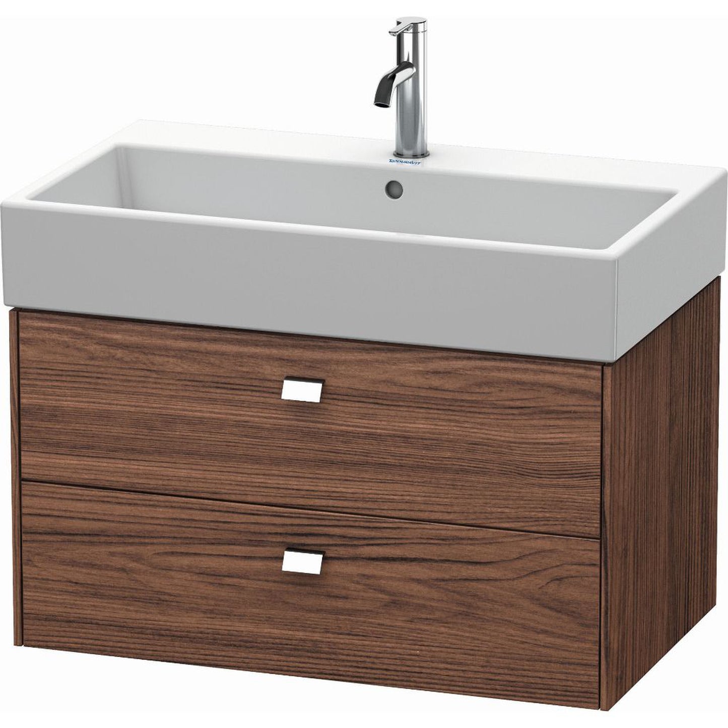 Duravit Brioso 31" x 17" x 18" Two Drawer Wall-Mount Vanity Unit in Walnut Dark and Chrome Handle
