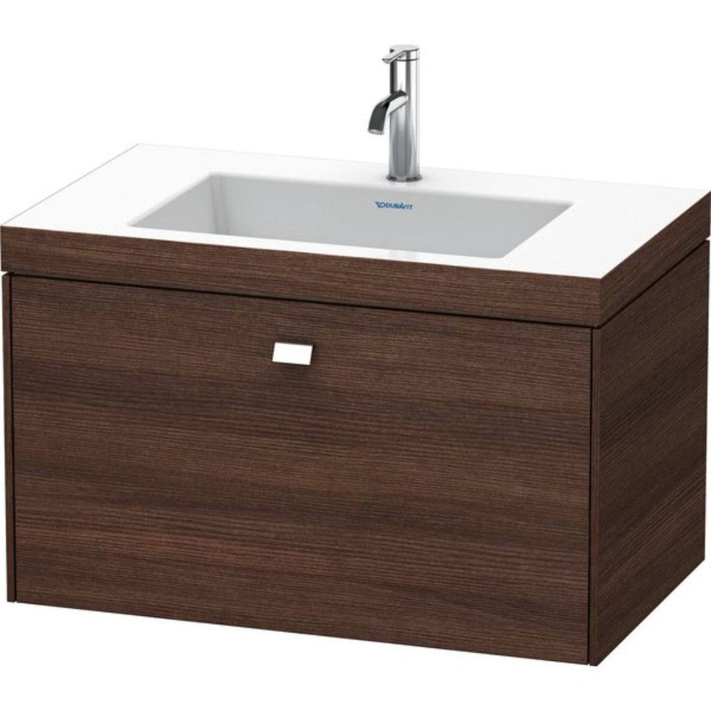 Duravit Brioso 31" x 20" x 19" One Drawer C-Bonded Wall-Mount Vanity Kit With One Tap Hole in Chestnut Dark and Chrome Handle