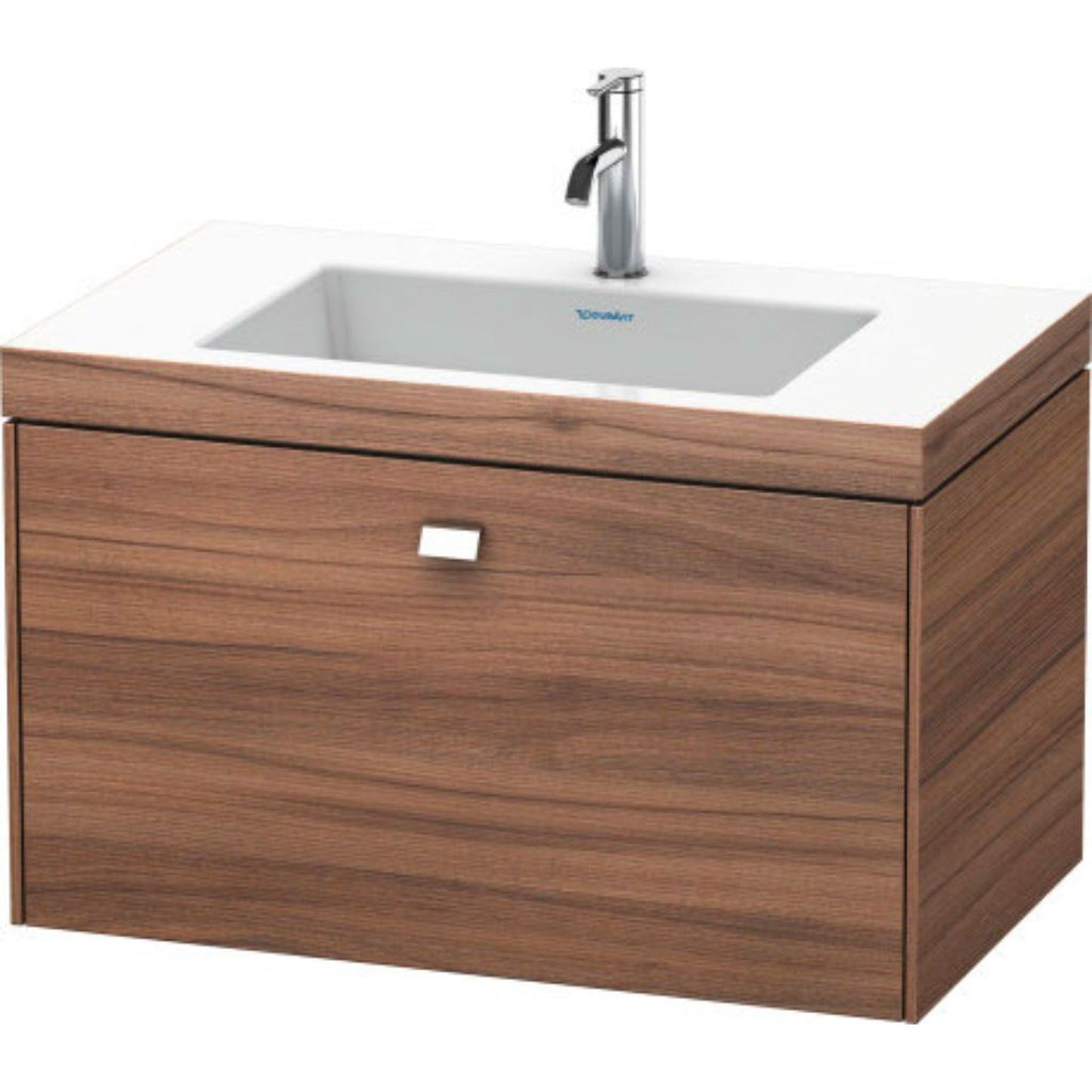 Duravit Brioso 31" x 20" x 19" One Drawer C-Bonded Wall-Mount Vanity Kit With One Tap Hole in Natural Walnut and Chrome Handle