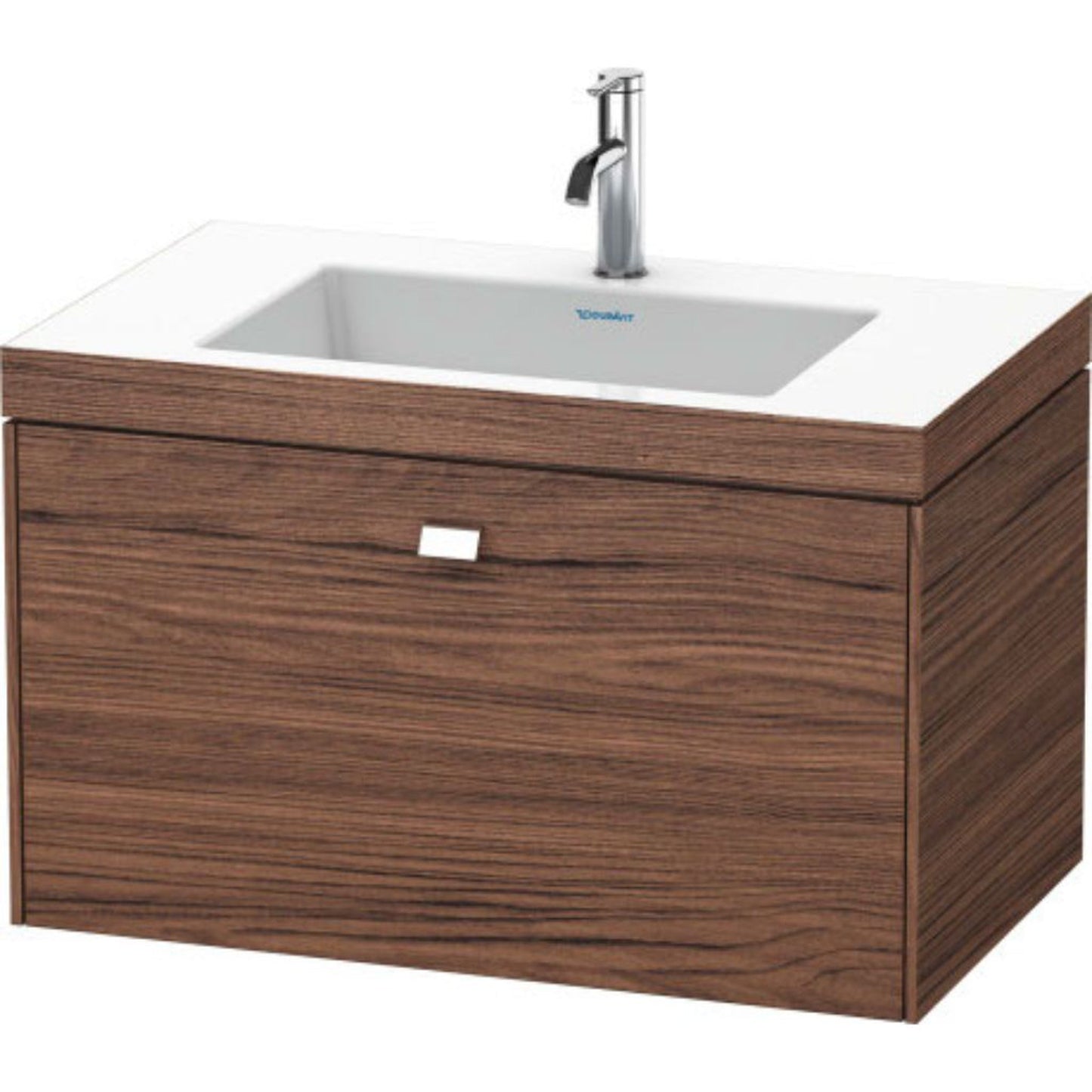 Duravit Brioso 31" x 20" x 19" One Drawer C-Bonded Wall-Mount Vanity Kit With One Tap Hole in Walnut Dark and Chrome Handle