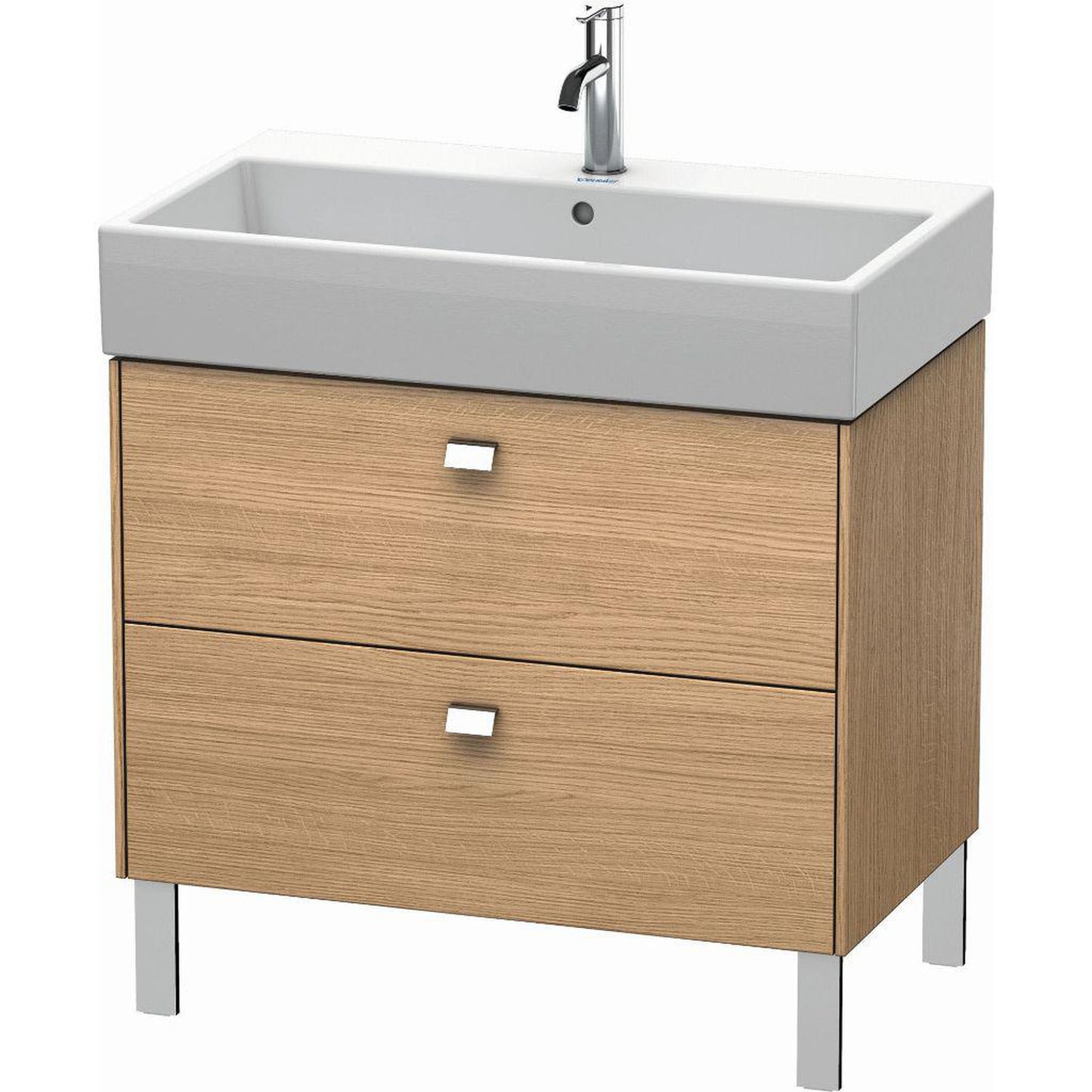 Duravit Brioso 31" x 22" x 18" Two Drawer Floor Standing Vanity Unit in European Oak and Chrome Handle