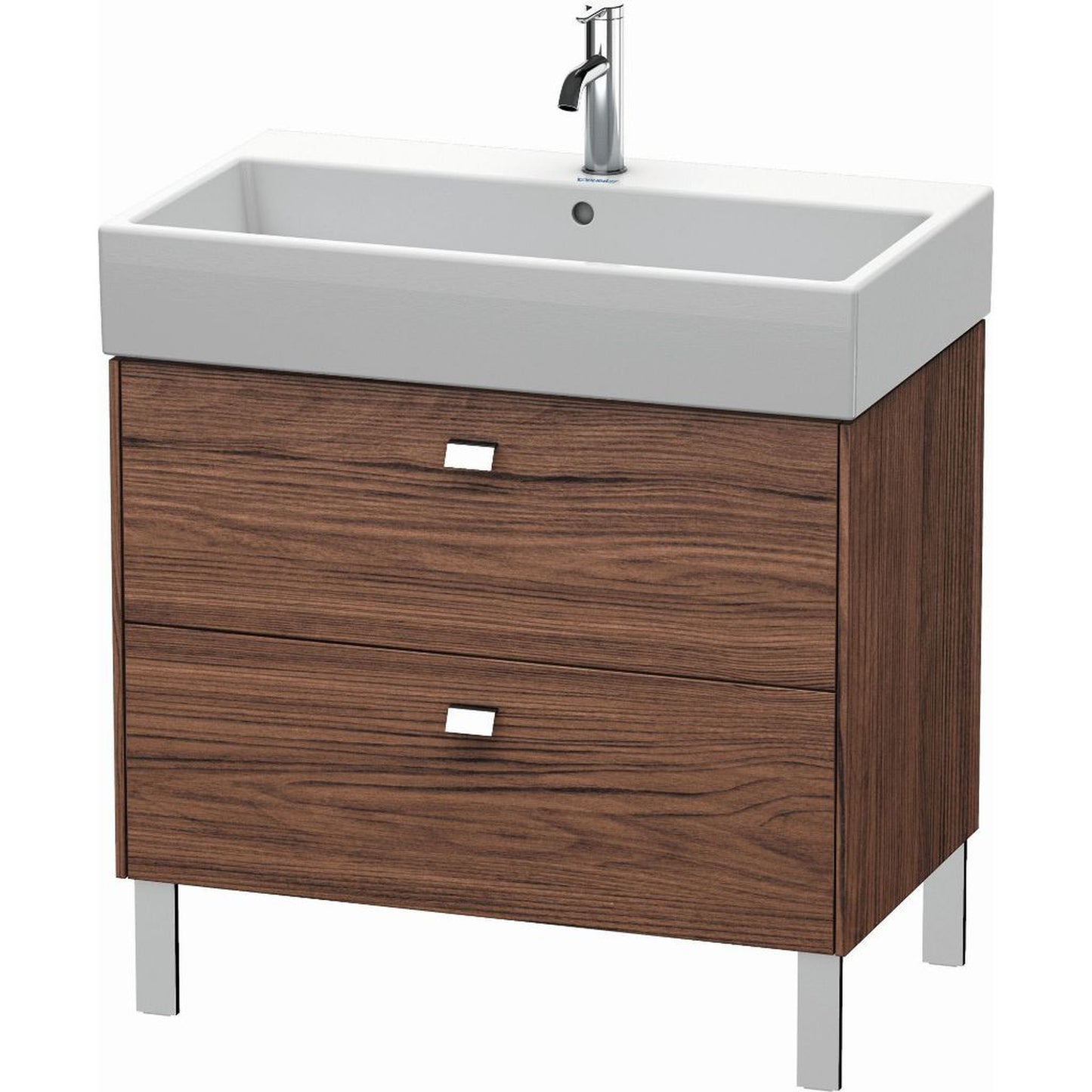Duravit Brioso 31" x 22" x 18" Two Drawer Floor Standing Vanity Unit in Walnut Dark and Chrome Handle